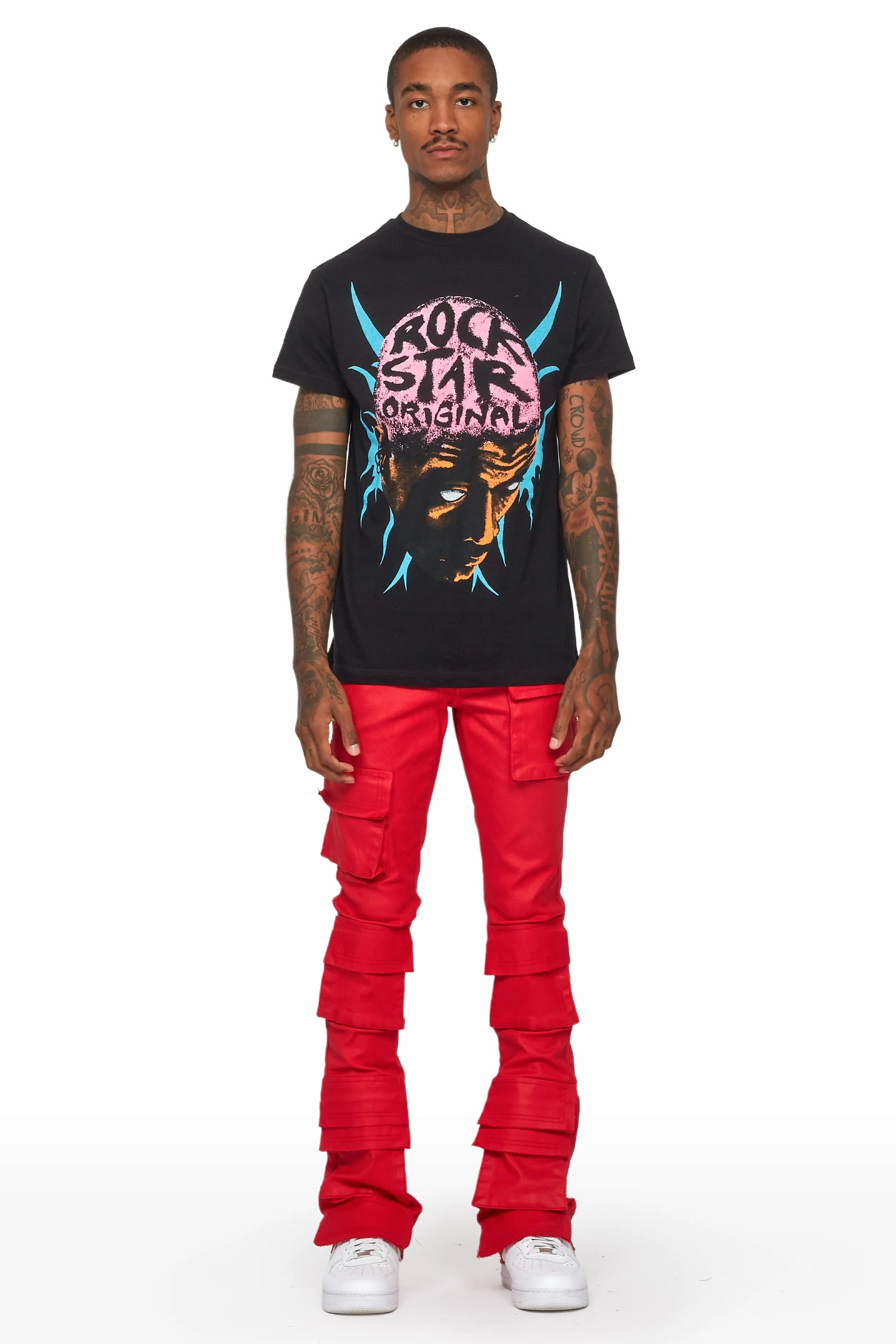 Zander Red Stacked Flare Cargo Jean