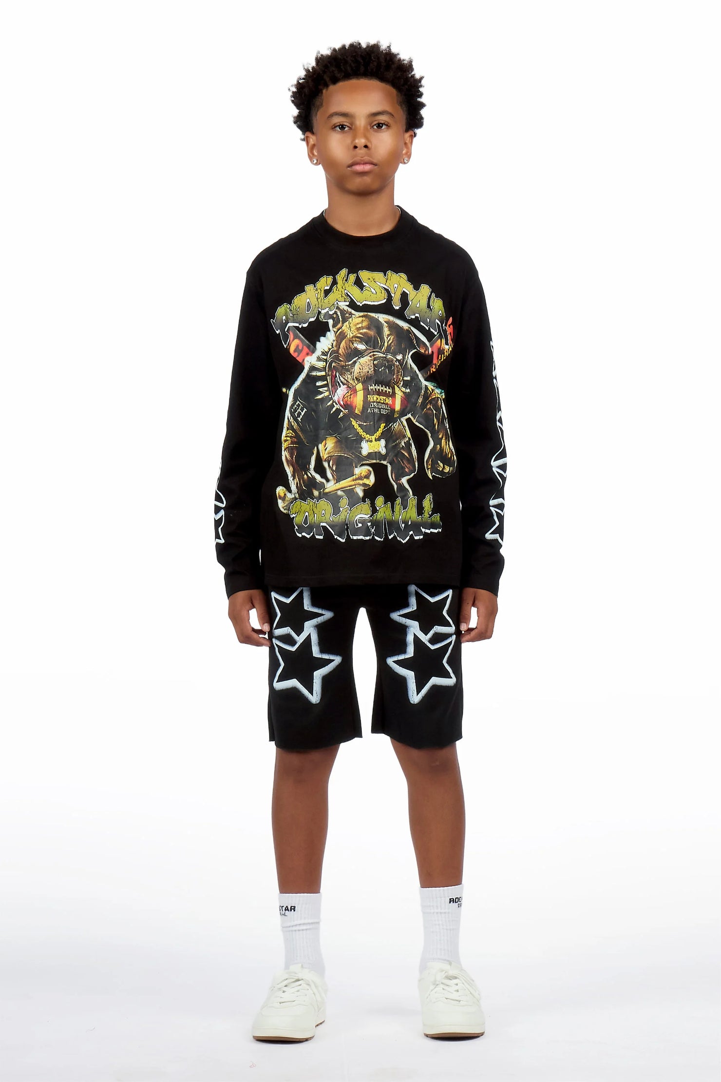 Boys Brayix Black/Black L/S T-Shirt Short Set