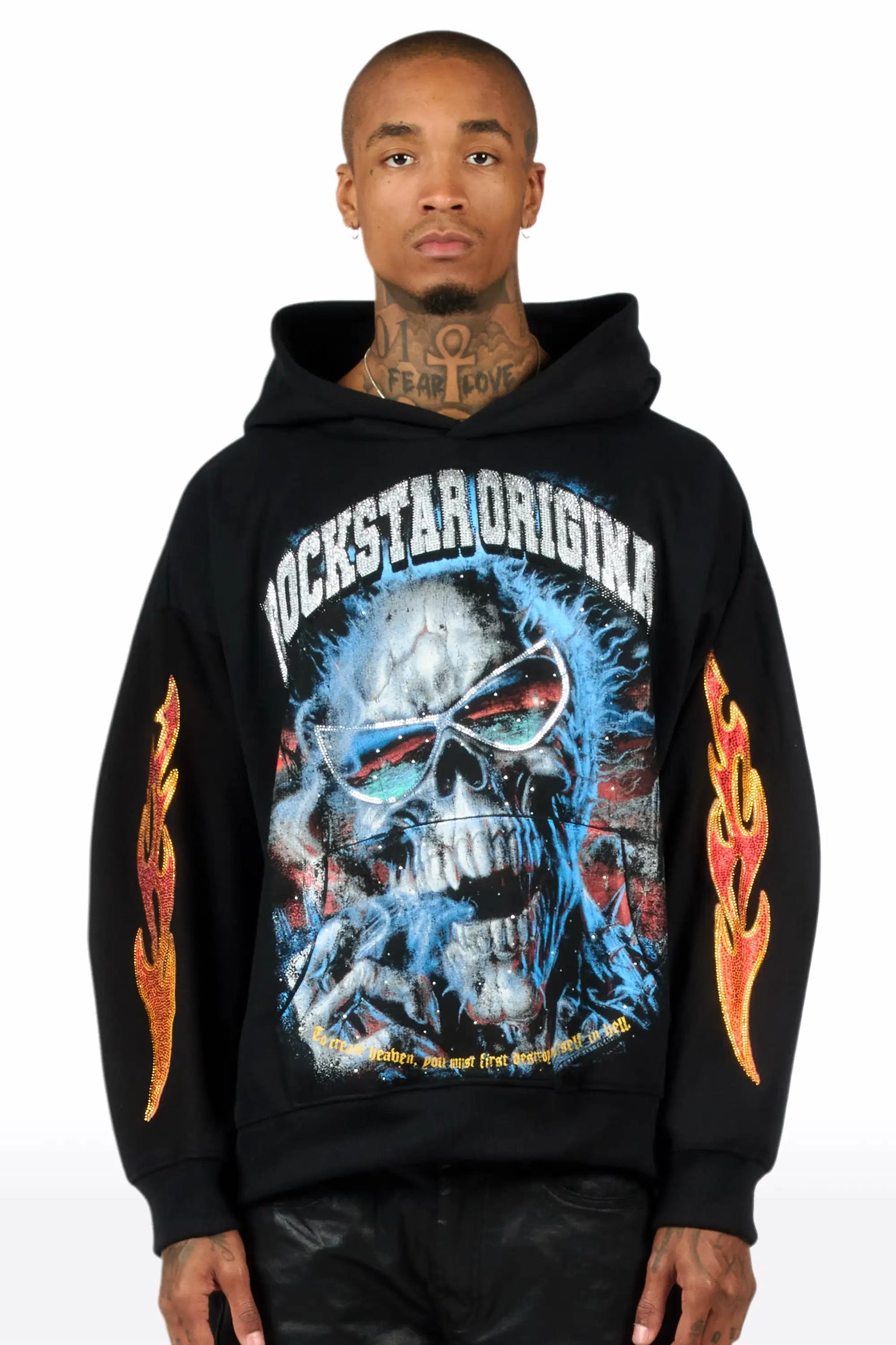 Slate Black Rhinestone Oversized Hoodie