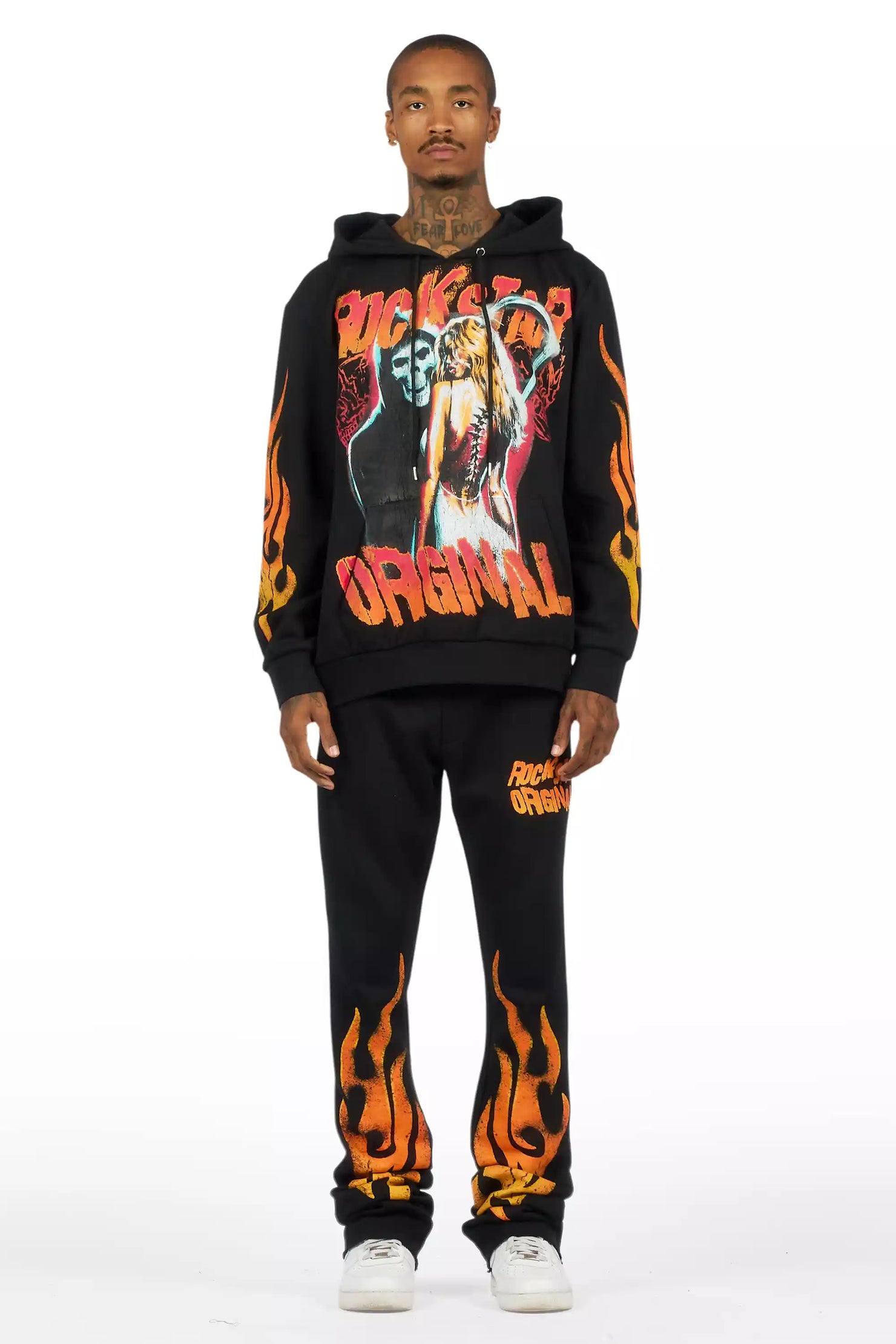 Zo Black Hoodie/Stacked Pant Track Set