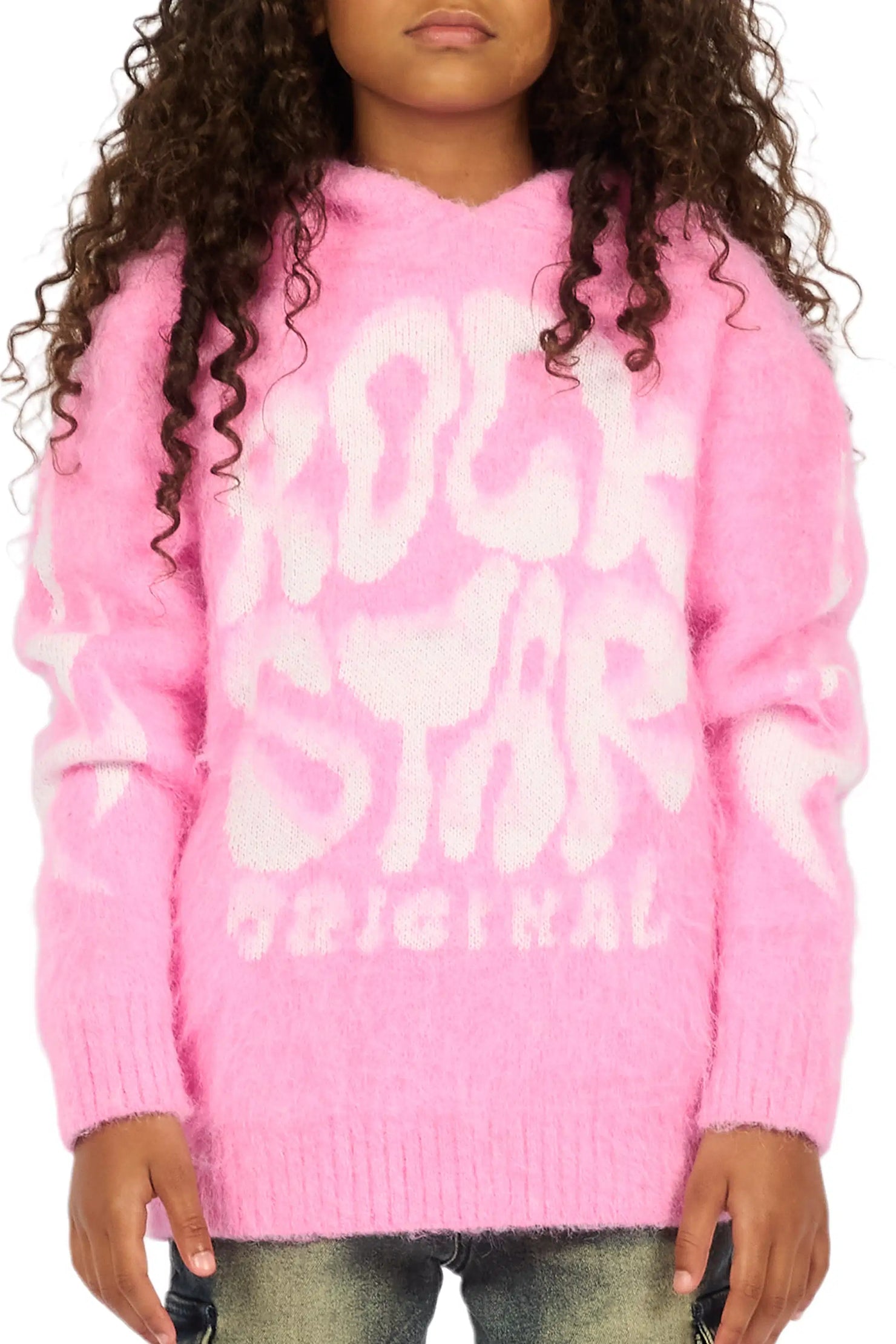 Girls Hakon Pink Graphic Knitted Mohair Hoodie