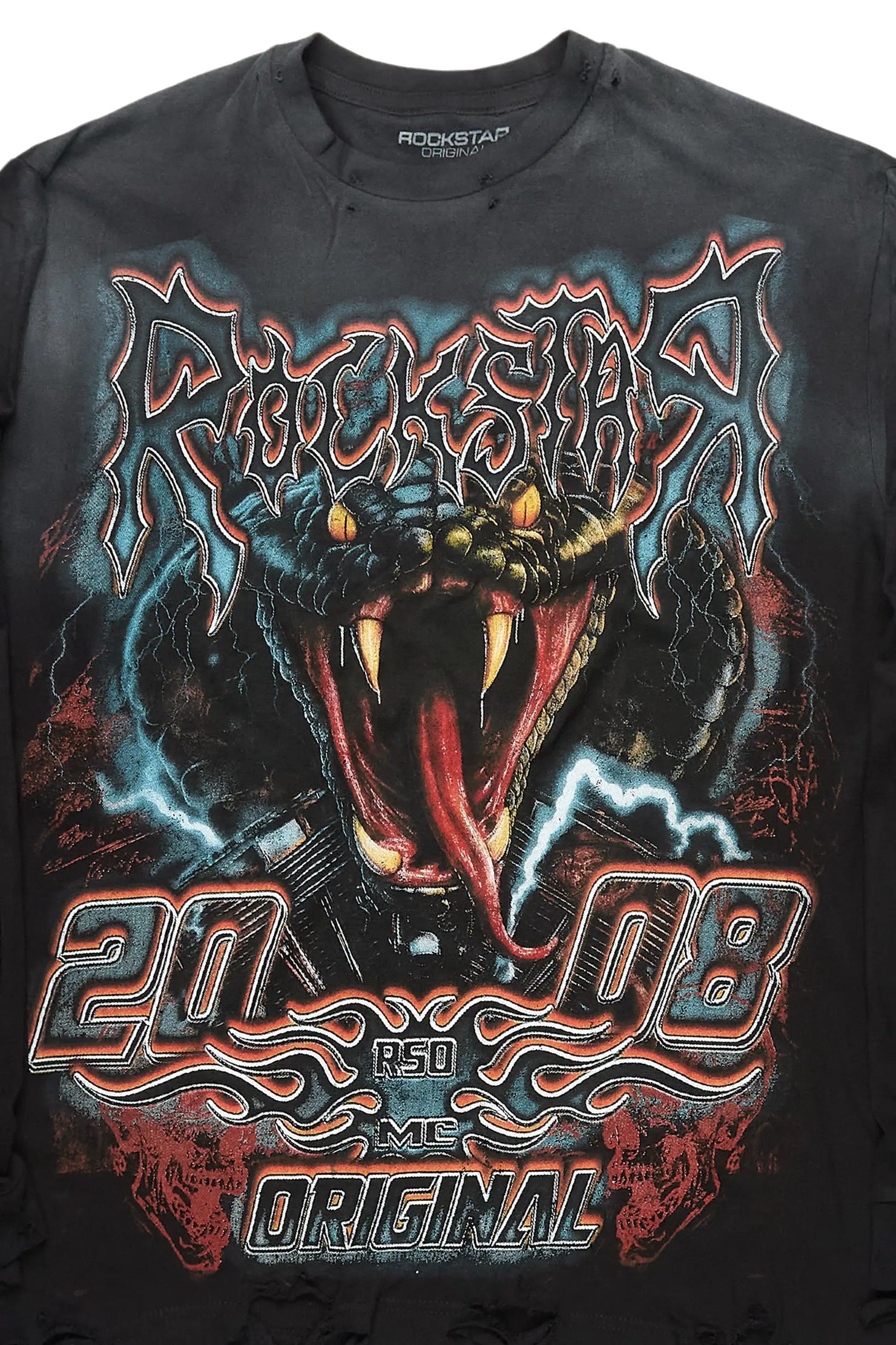 Rhylo Black/Multi Long Sleeve Distressed Graphic T-Shirt