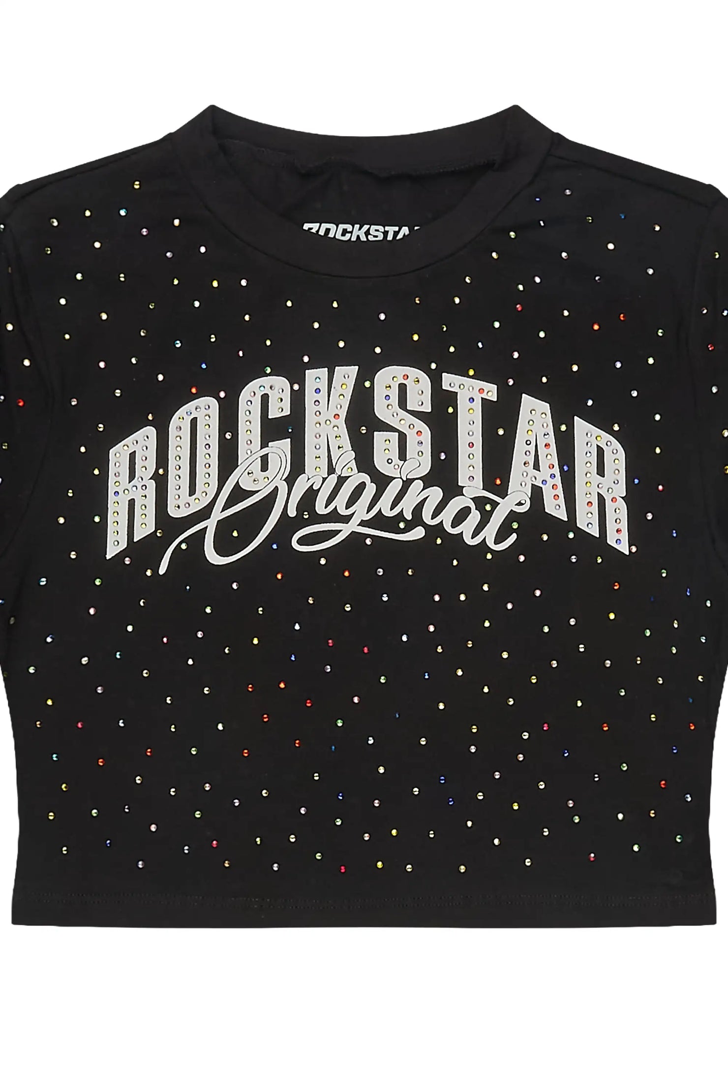 Franchesca Black Rhinestone Crop Baby Tee Shirt