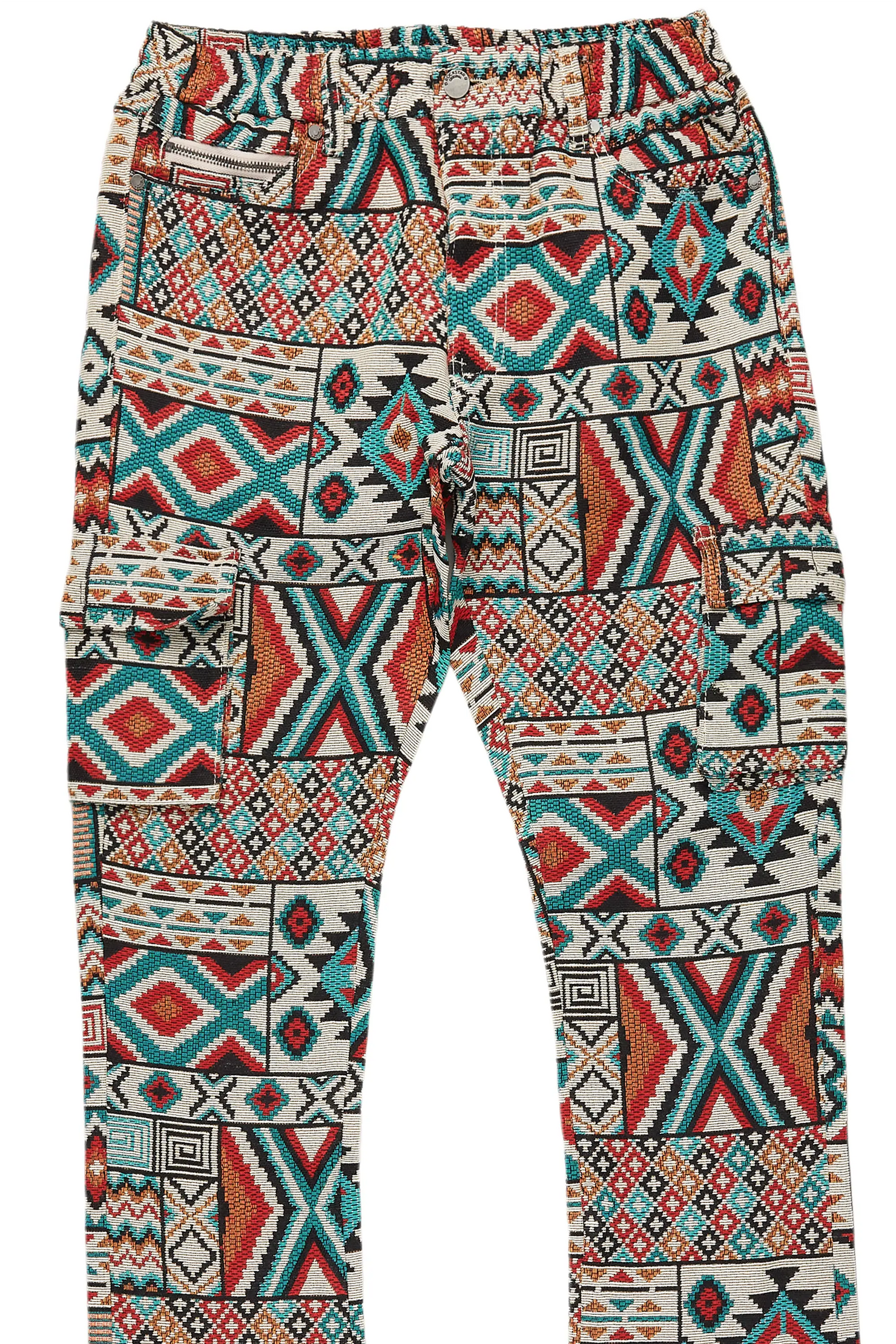 Nard Beige Multi Tapestry Stacked Flare Jean