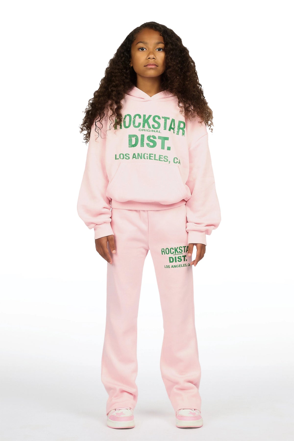 Girls Dalasia Light Pink/Green Hoodie/Stacked Flare Track Set