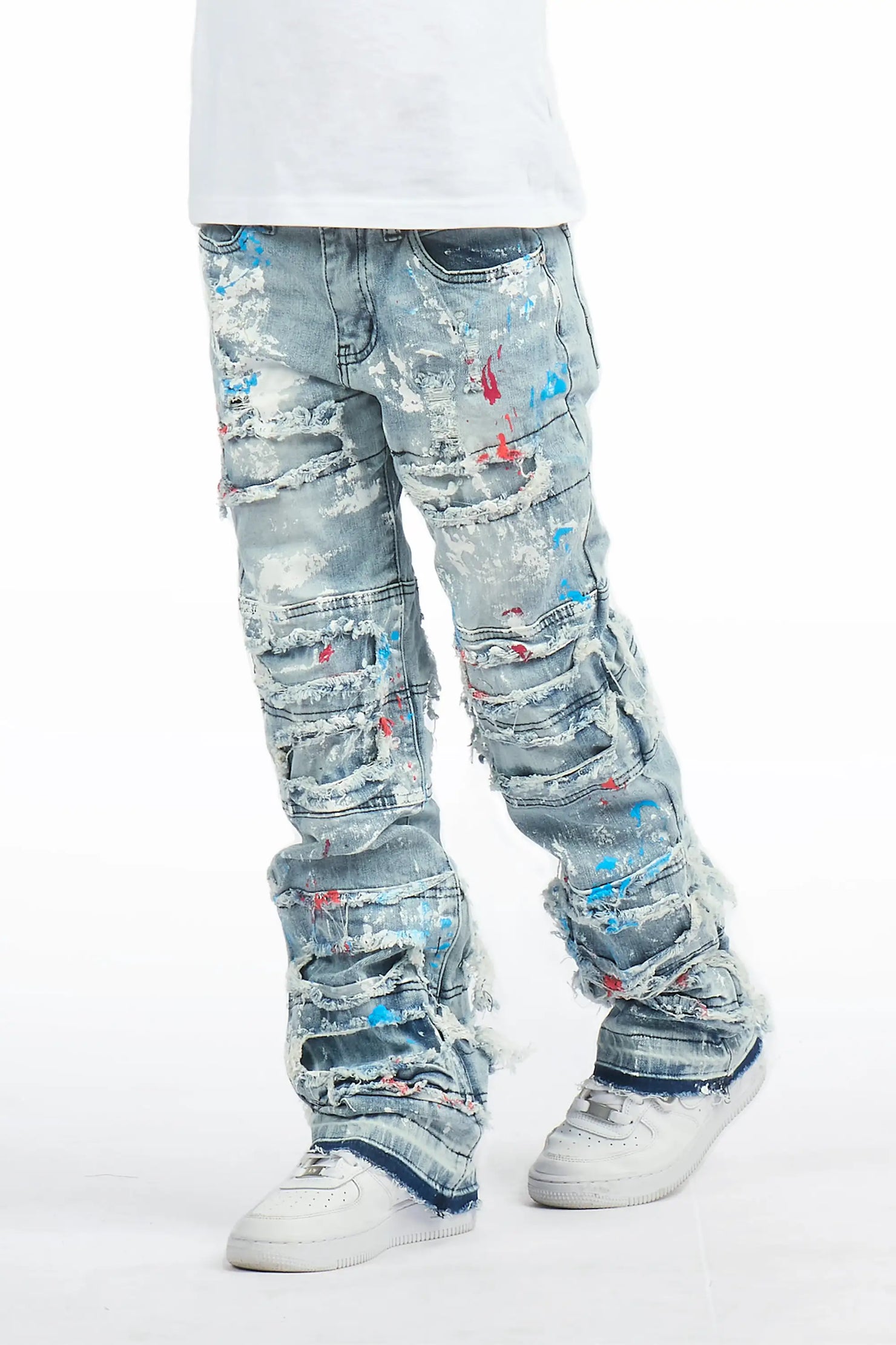 Girls Vassa Blue Stacked Painter Flare Jean