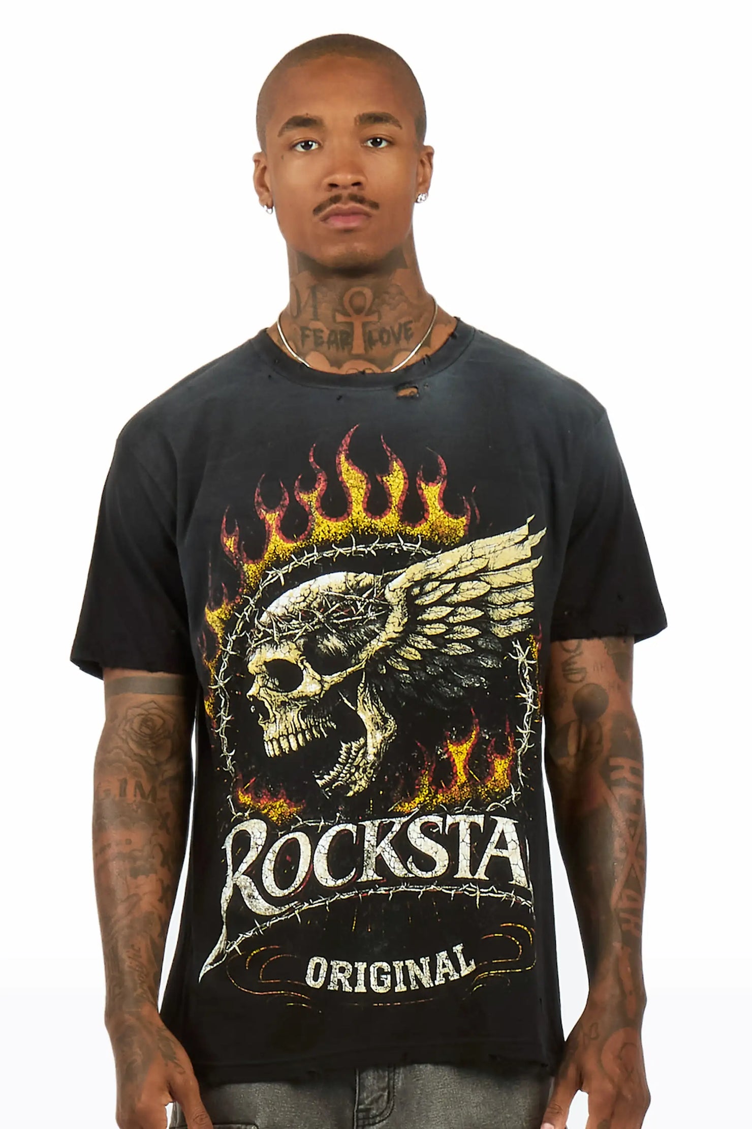 Destan Black Oversized Graphic T-Shirt
