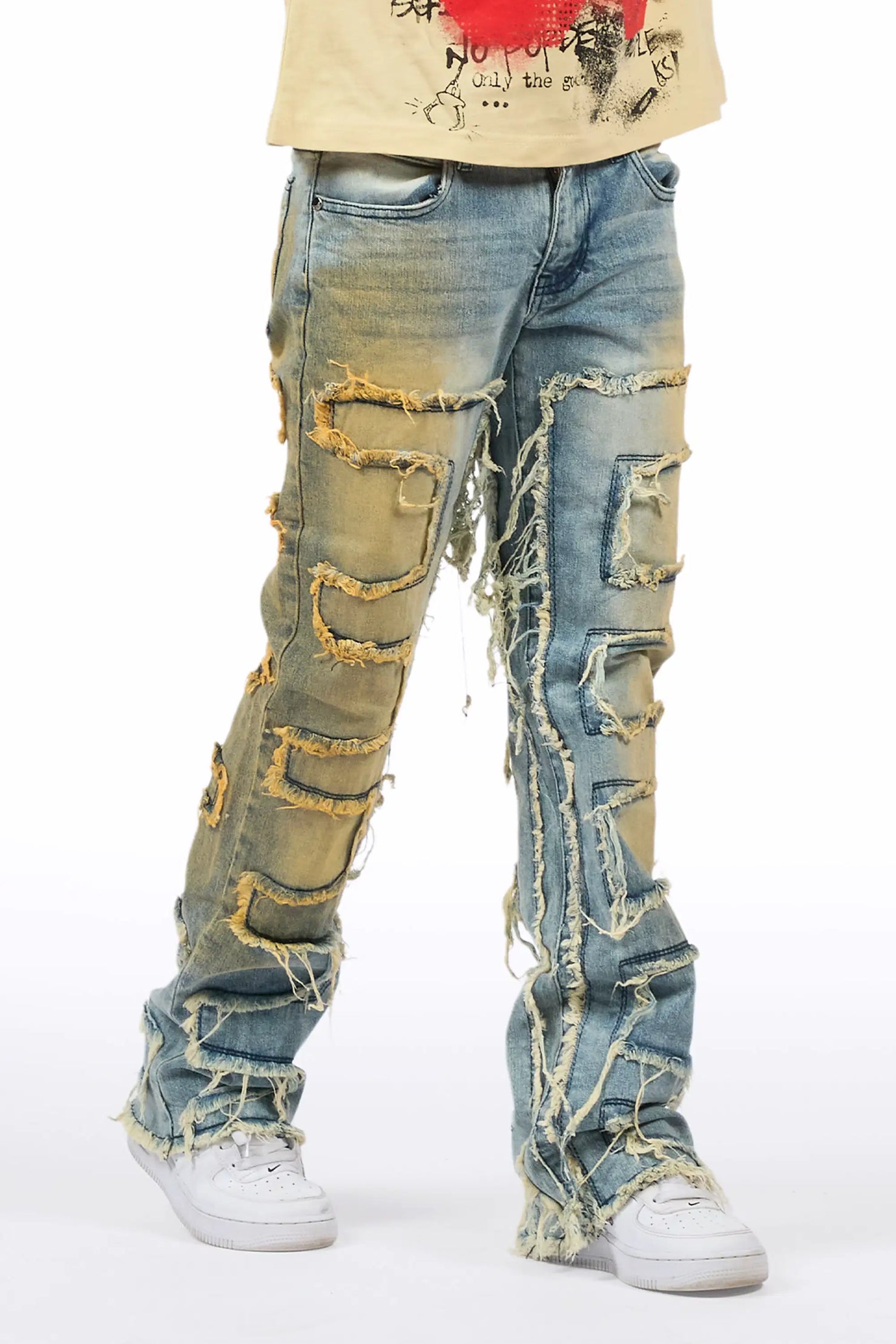 Boys Shake Tint Light Blue Stacked Flare Jean