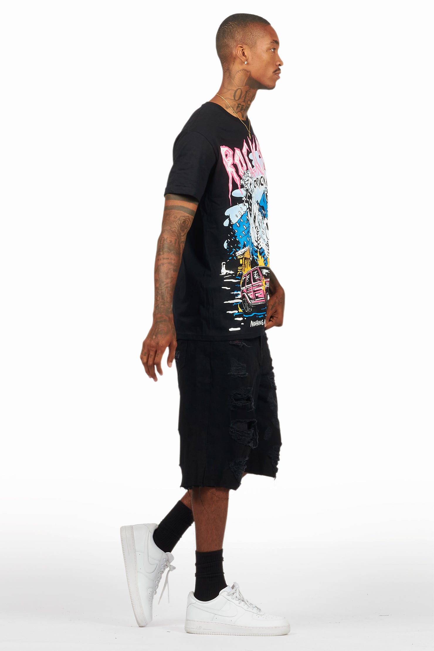 Kip Black T-Shirt/Denim Short Set