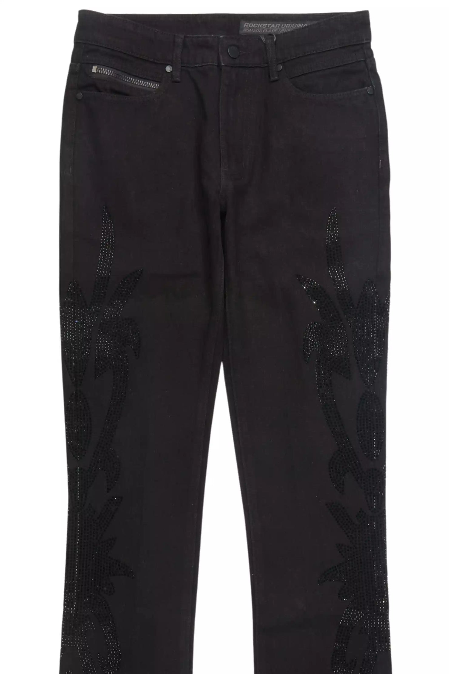 Shamaz Rhinestone Black Stacked Flare Jean