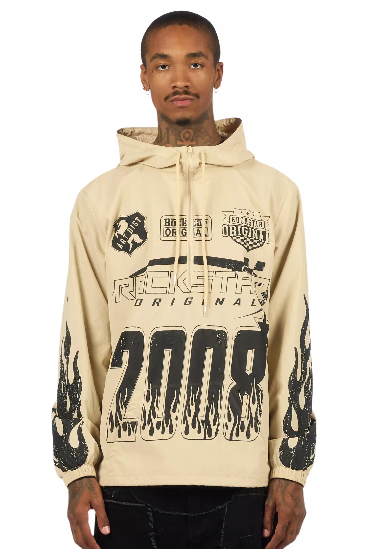 Amos Beige Graphic Windbreaker