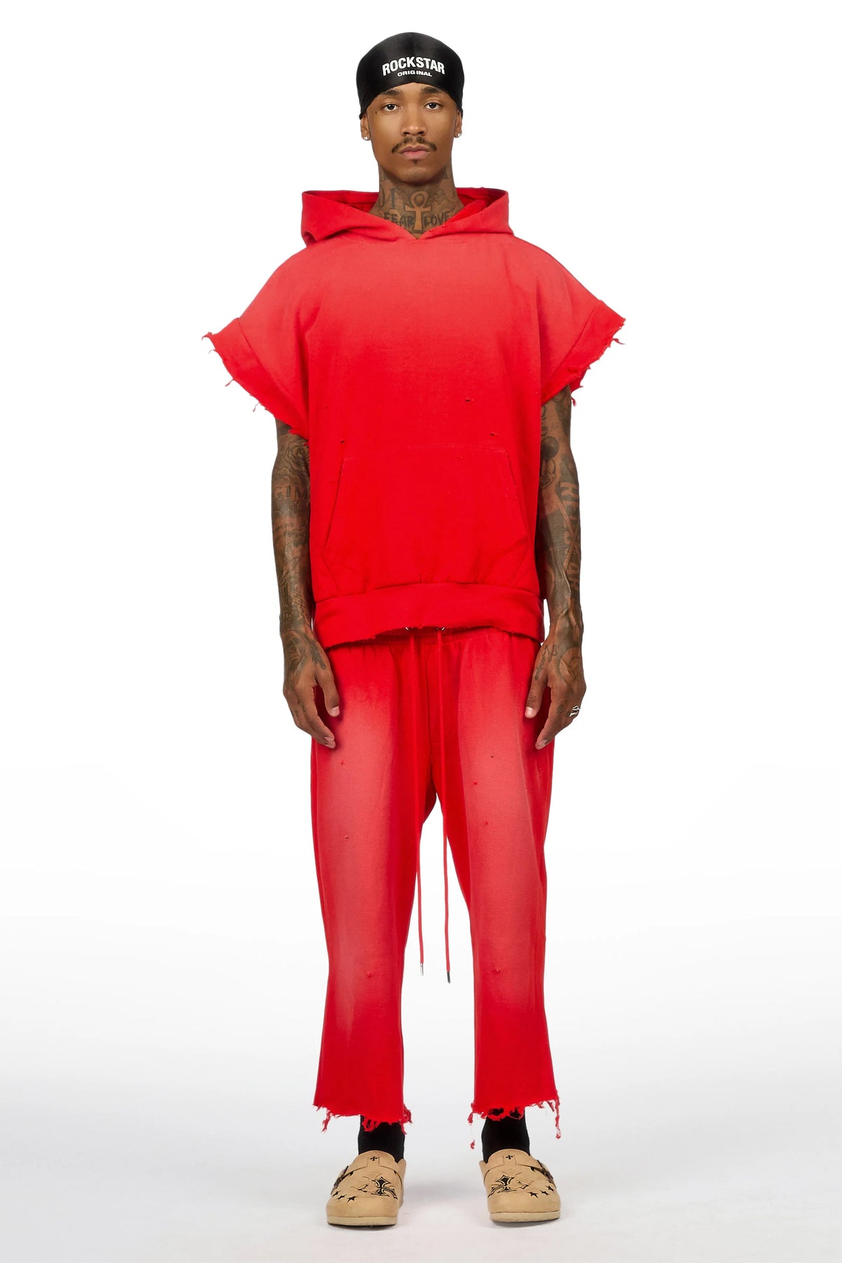 Warden 2.0 Red Cut Sleeve Hoodie/Extra Long Jort Set