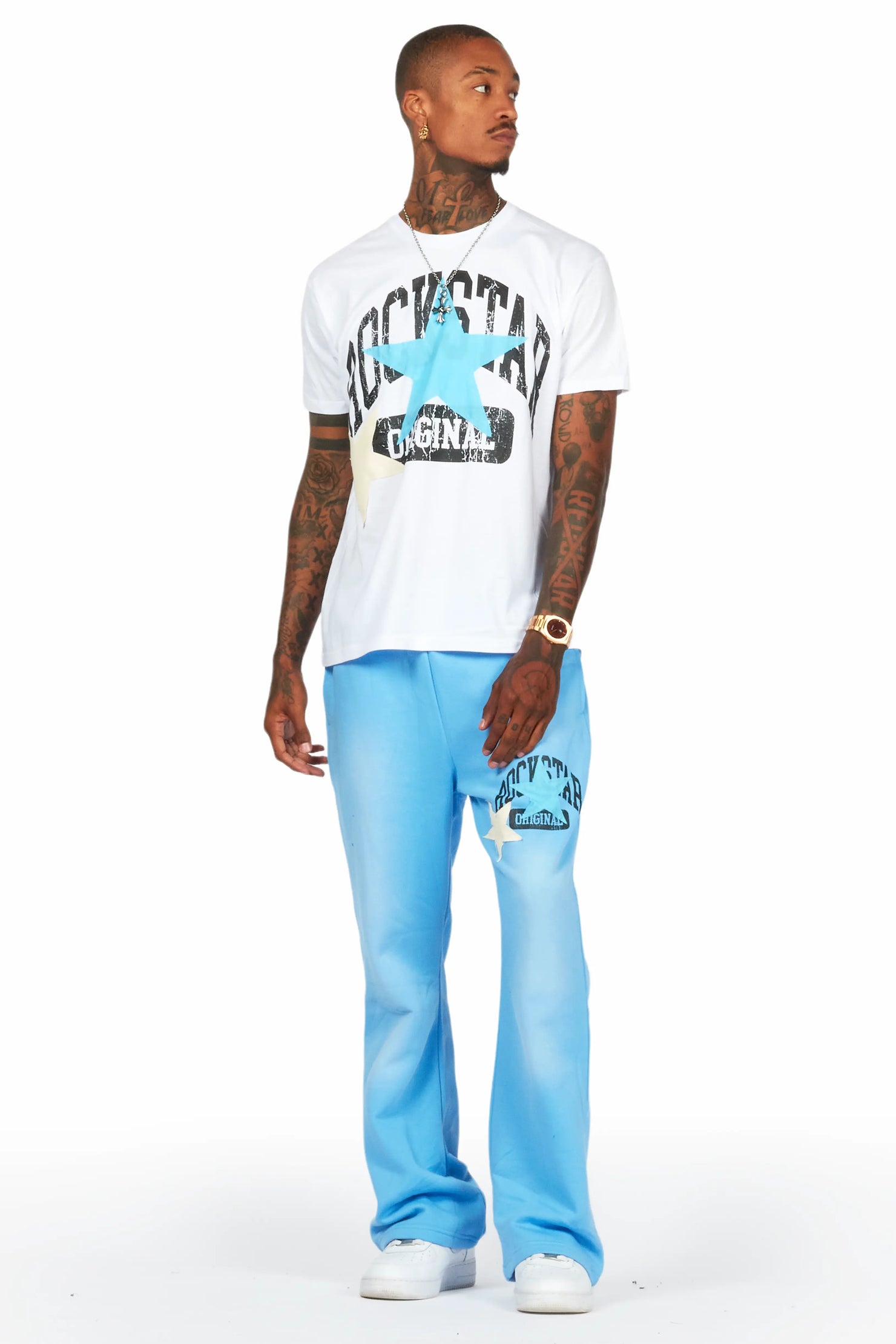 Mallor White/Blue T-Shirt/Stacked Track Set