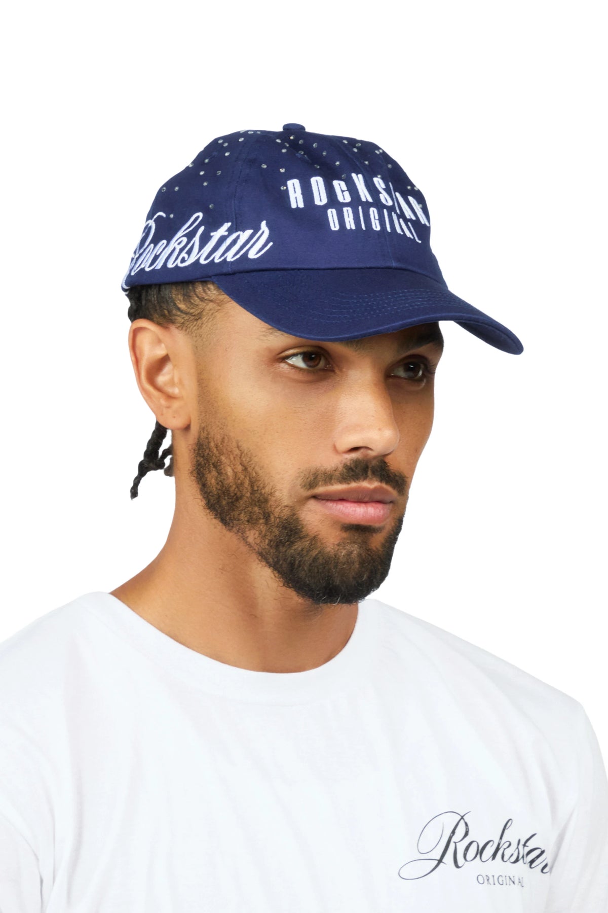 Estana Navy Rhinestone Trucker Hat