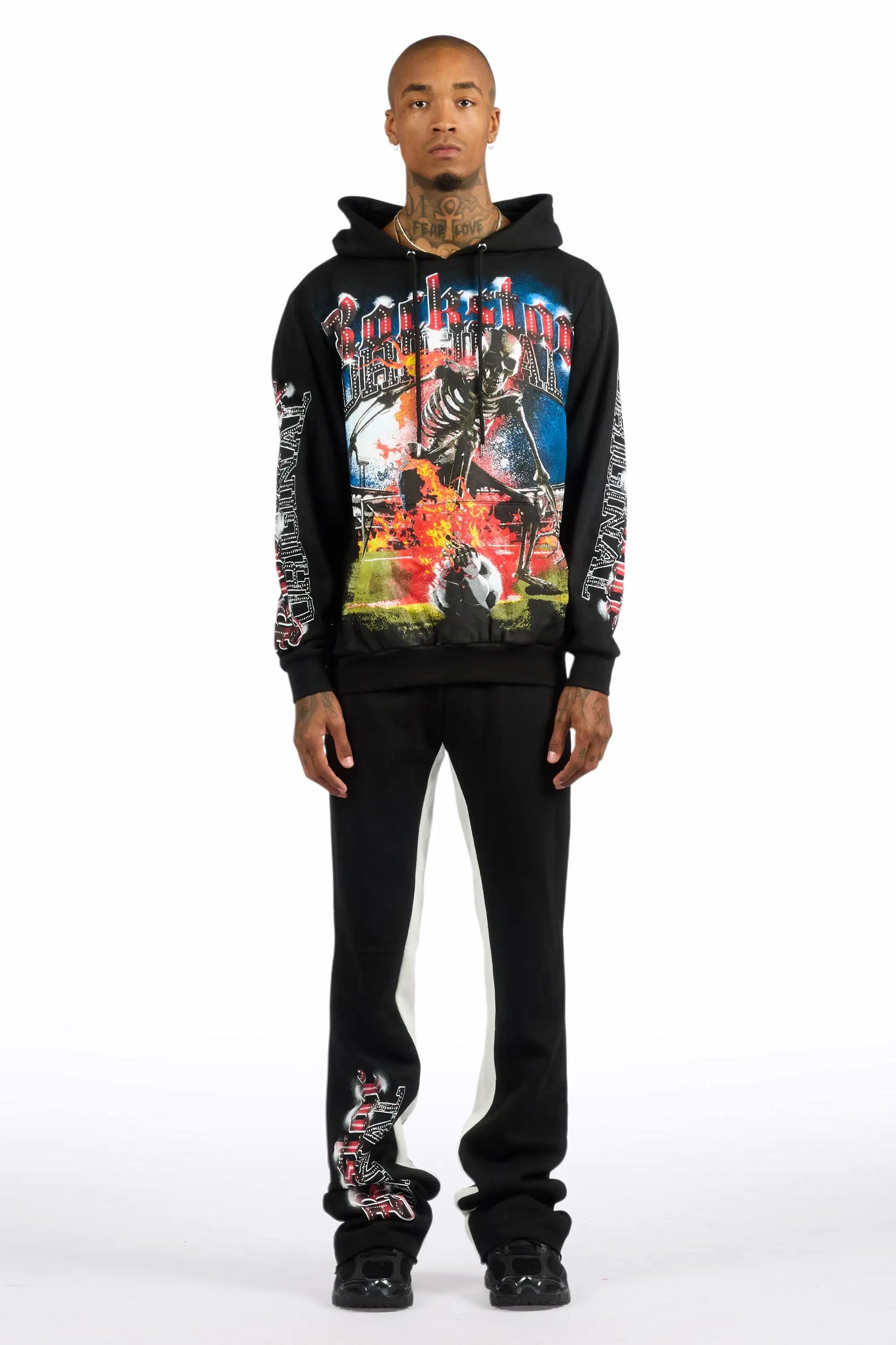 Rodgers Black/Multi Hoodie/Baggy Stacked Track Pant Set