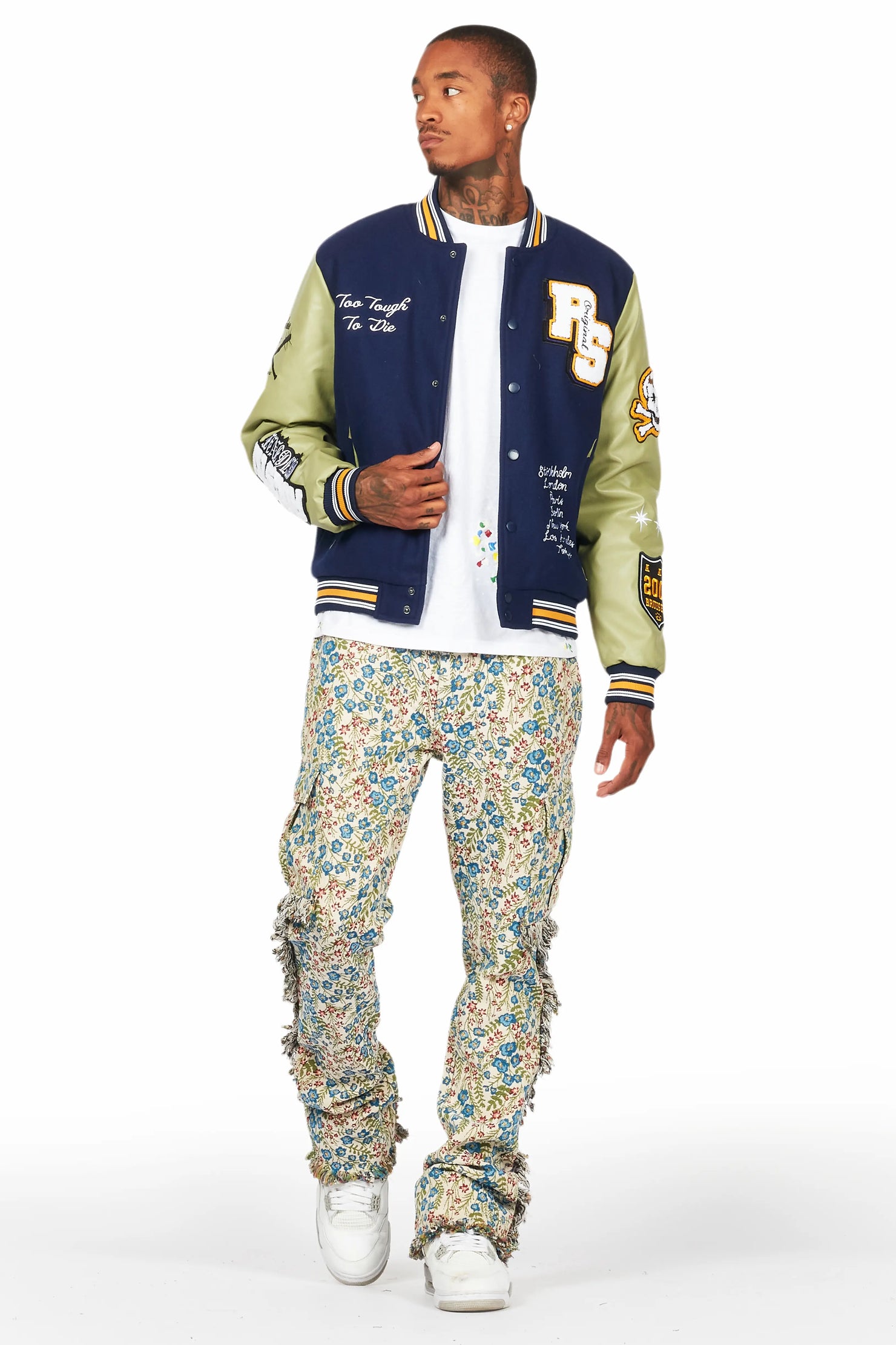 Ayara Beige/Multi Slim Tapestry Flare Jean