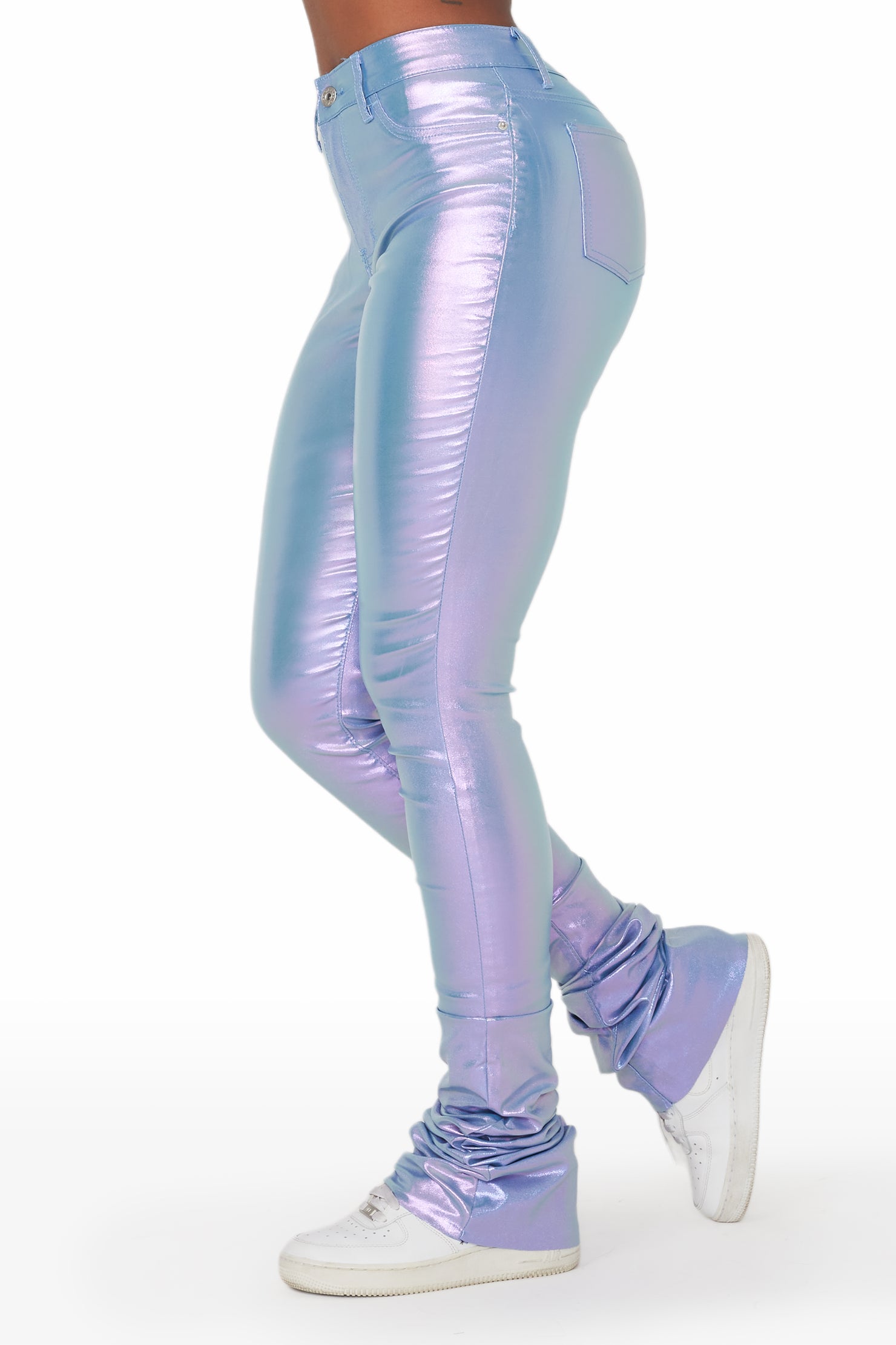 Zaniyah Metallic Purple PU Super Stacked Pant