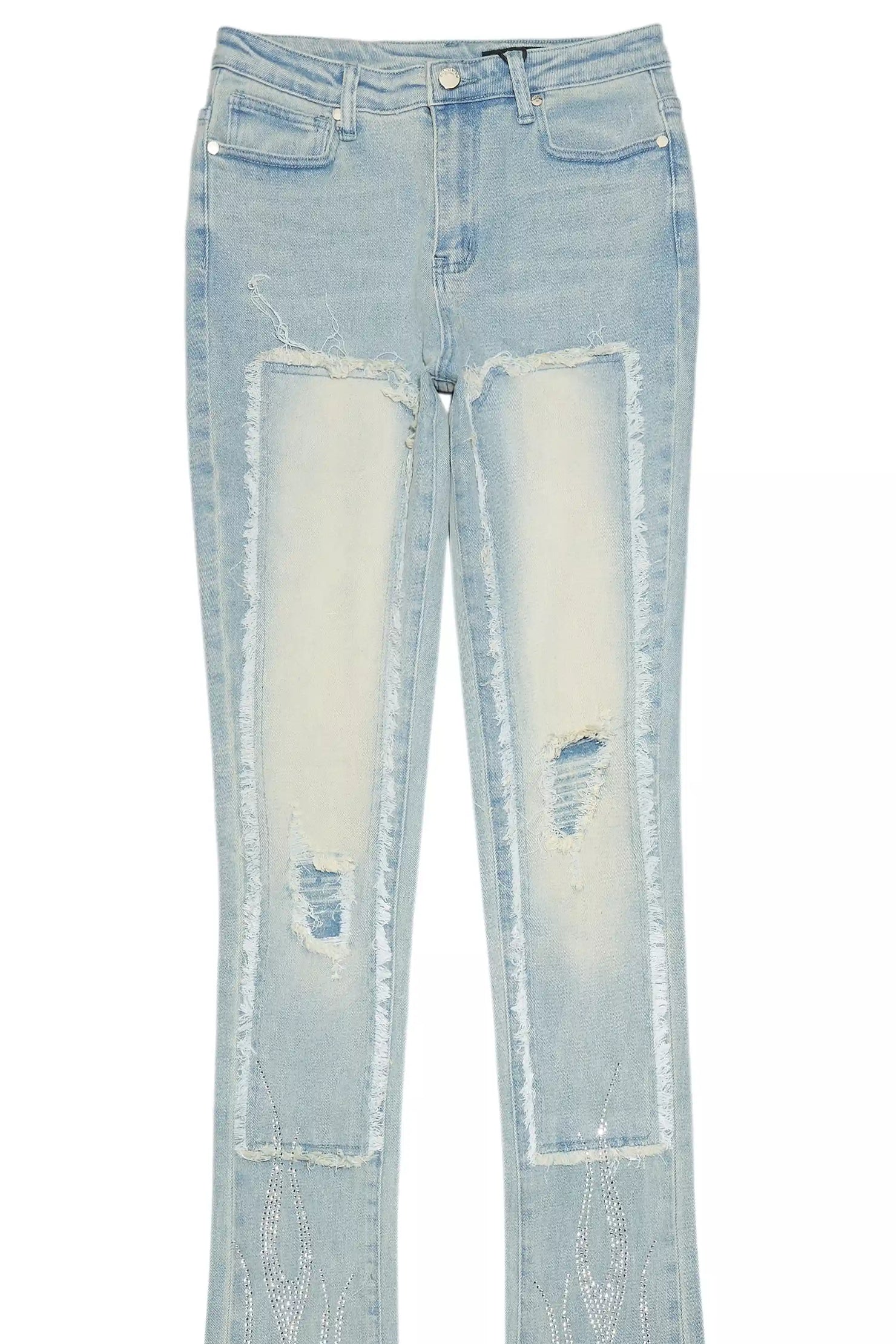 Karime Light Wash Rhinestone Stacked Jean