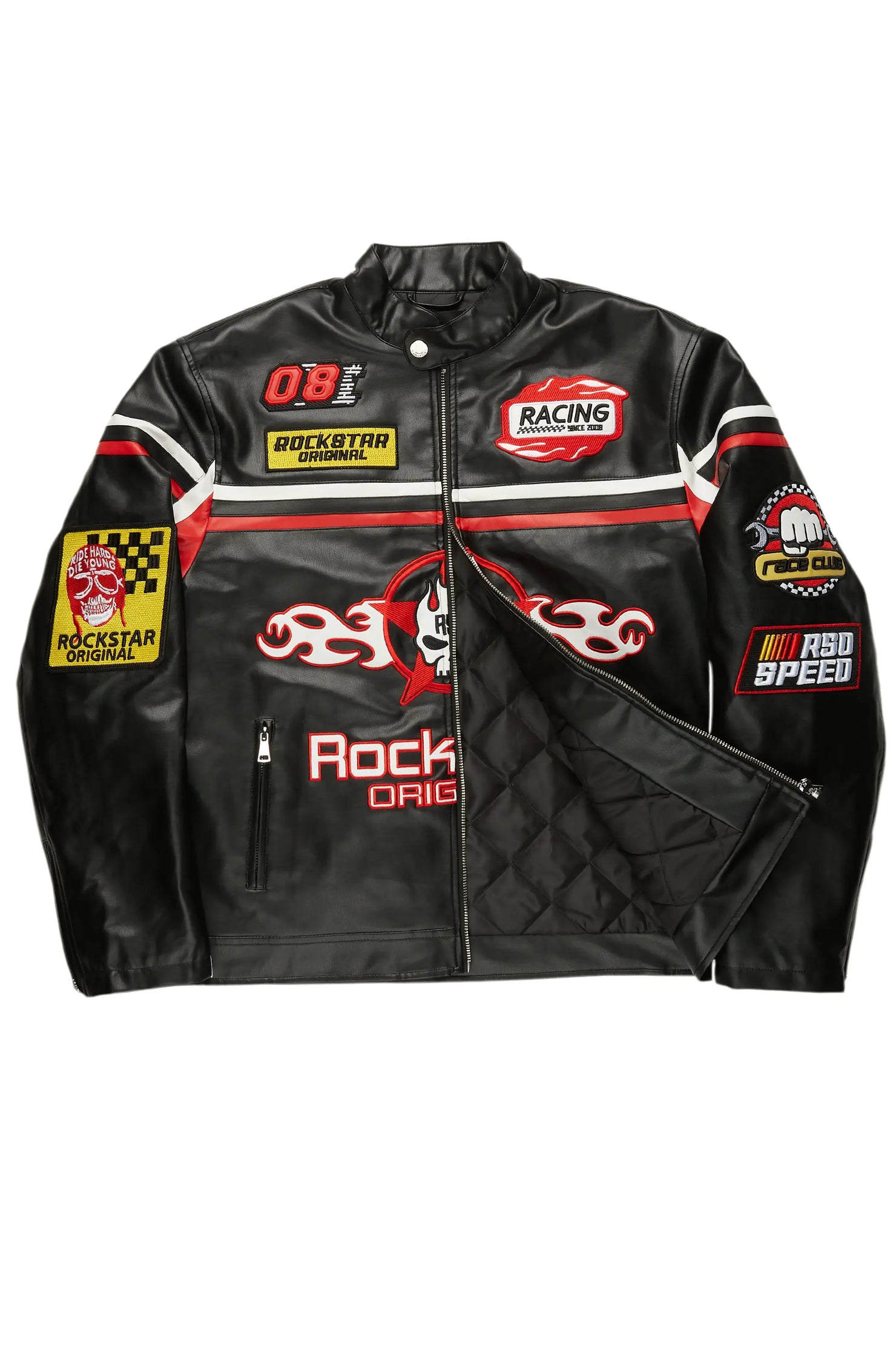 Roch Black/White Leather Moto Jacket