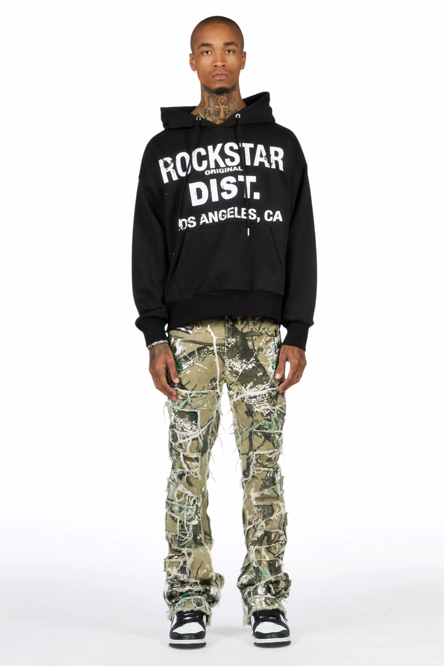 Saxon Black/Camo Hoodie/Stacked Flare Jean Set
