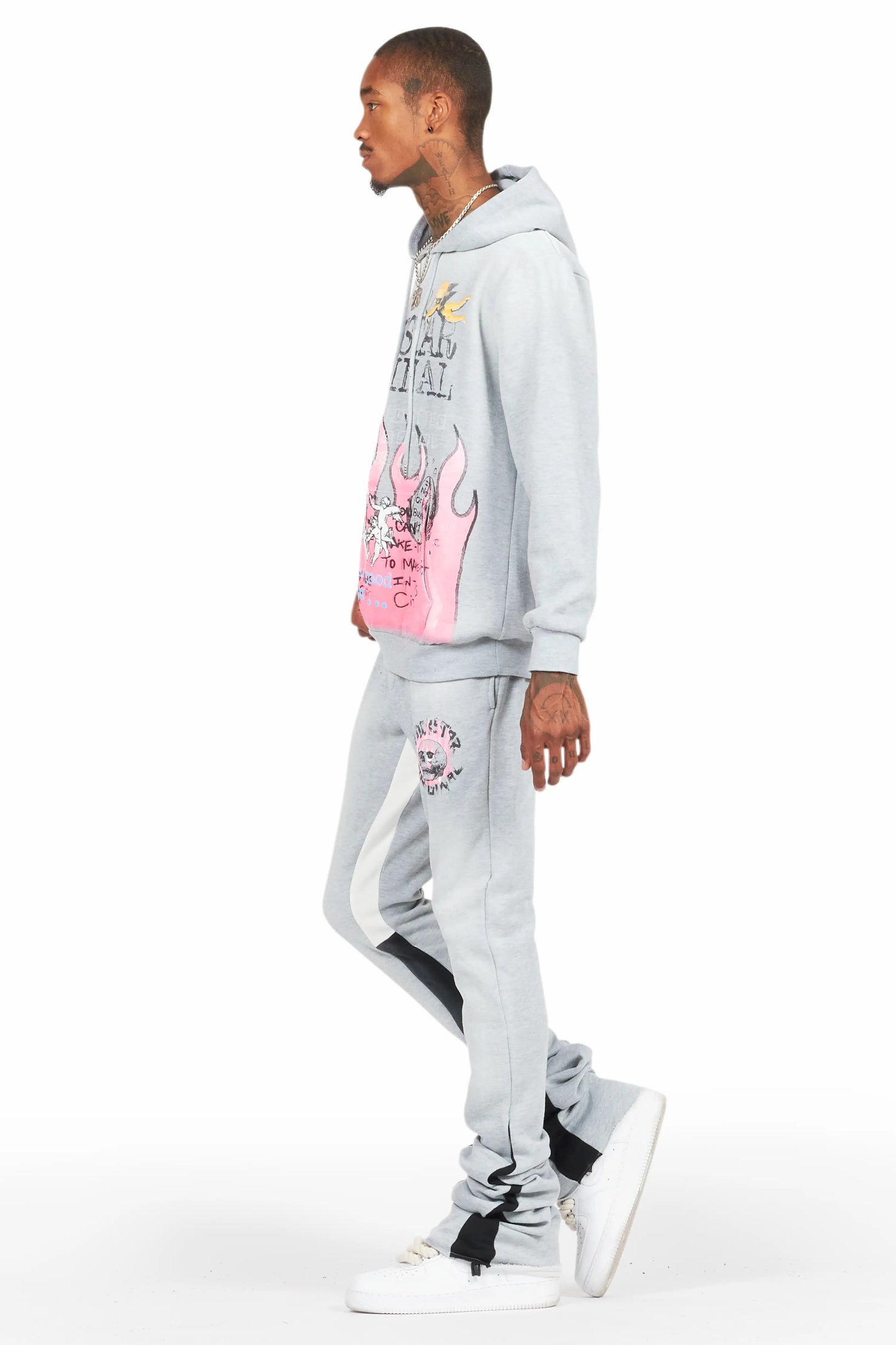 Boone Heather Grey Super Stacked Hoodie Track Set