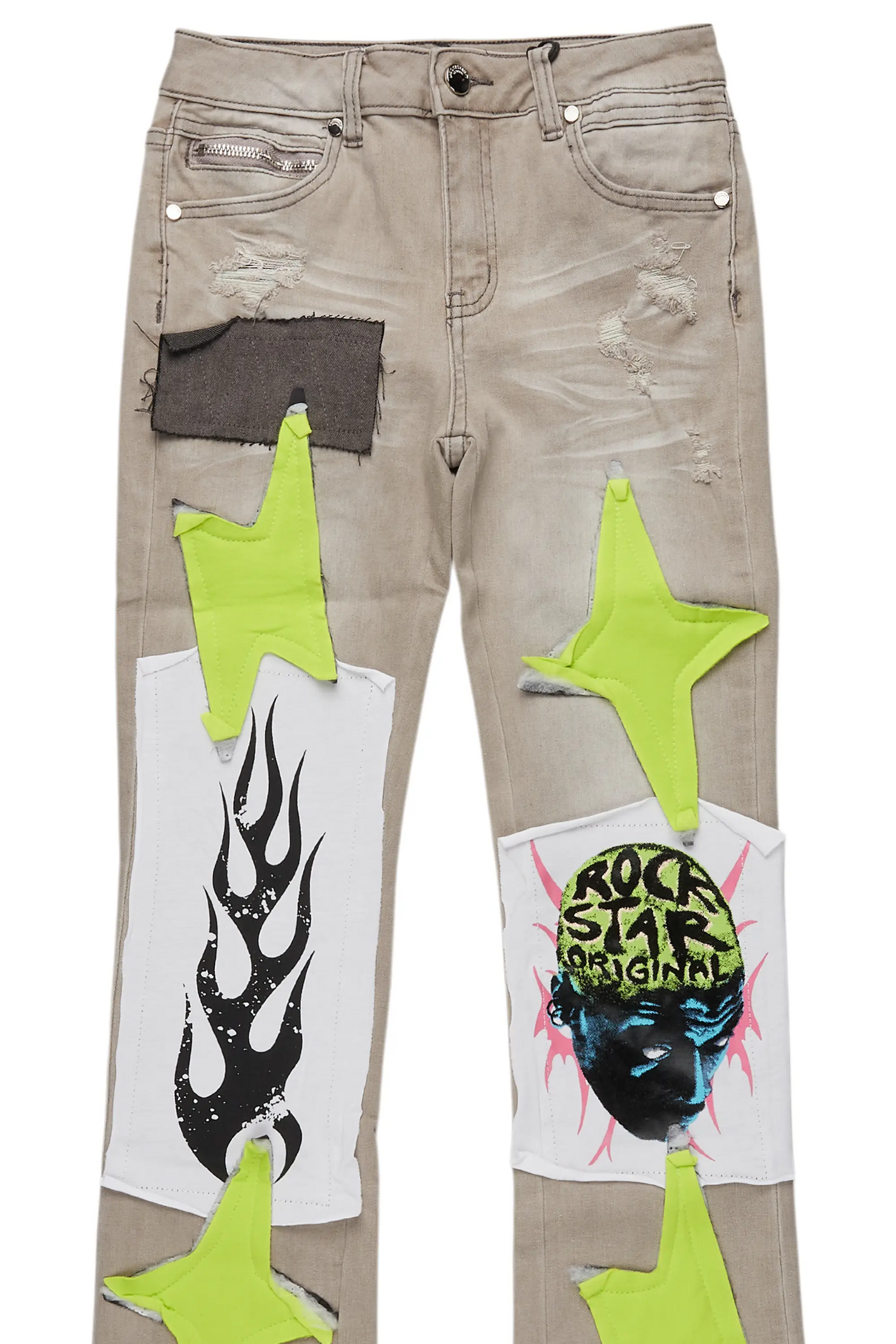 Boys Edgar Grey/Yellow Patchwork Stacked Flare Jean