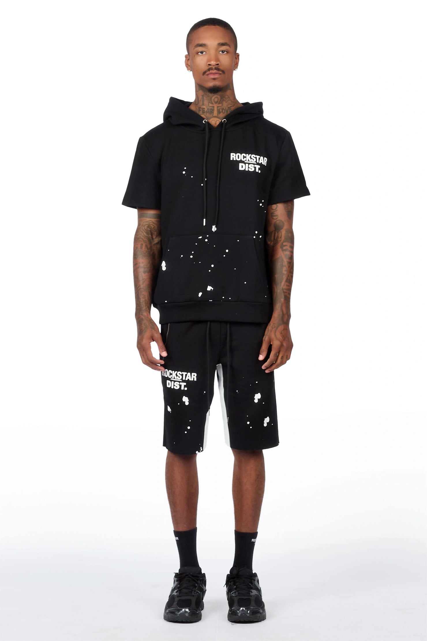 Raffer 3.0 Black Cut Sleeve Hoodie Short Set