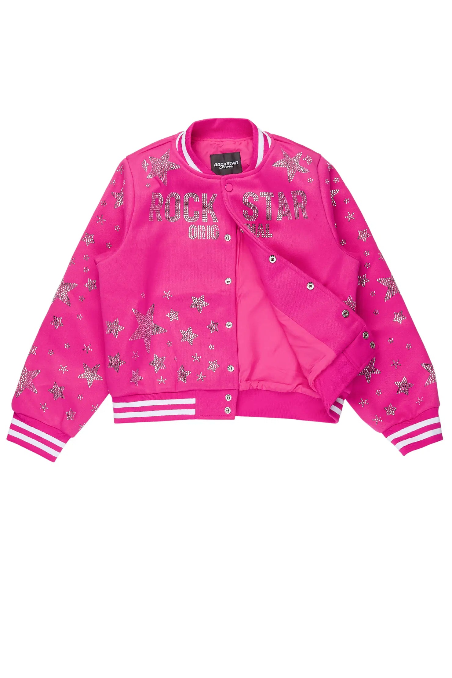 Girls Shanda Pink Crop Varsity Jacket