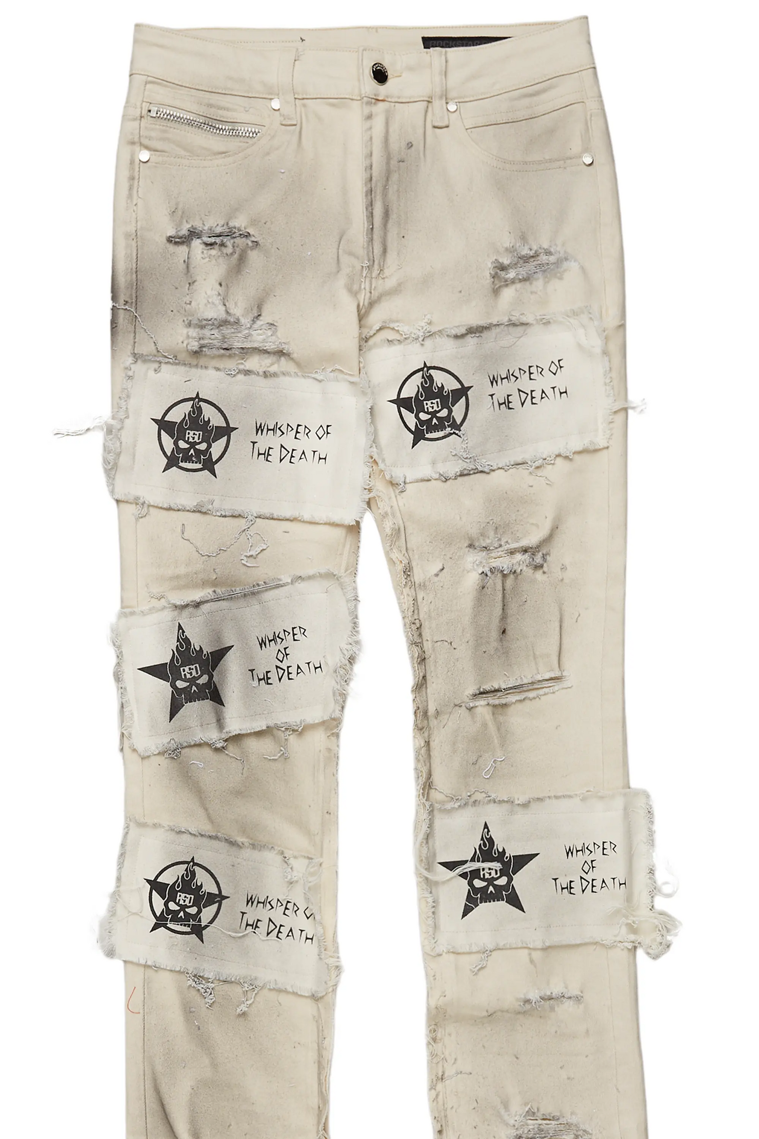 Dancho Beige Patchwork Super Stacked Flare Jean