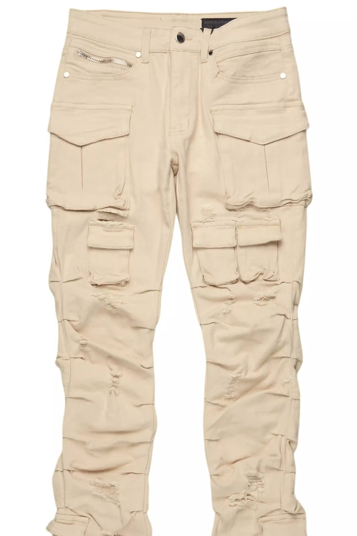 Gentry Light Beige Stacked Flare Jean