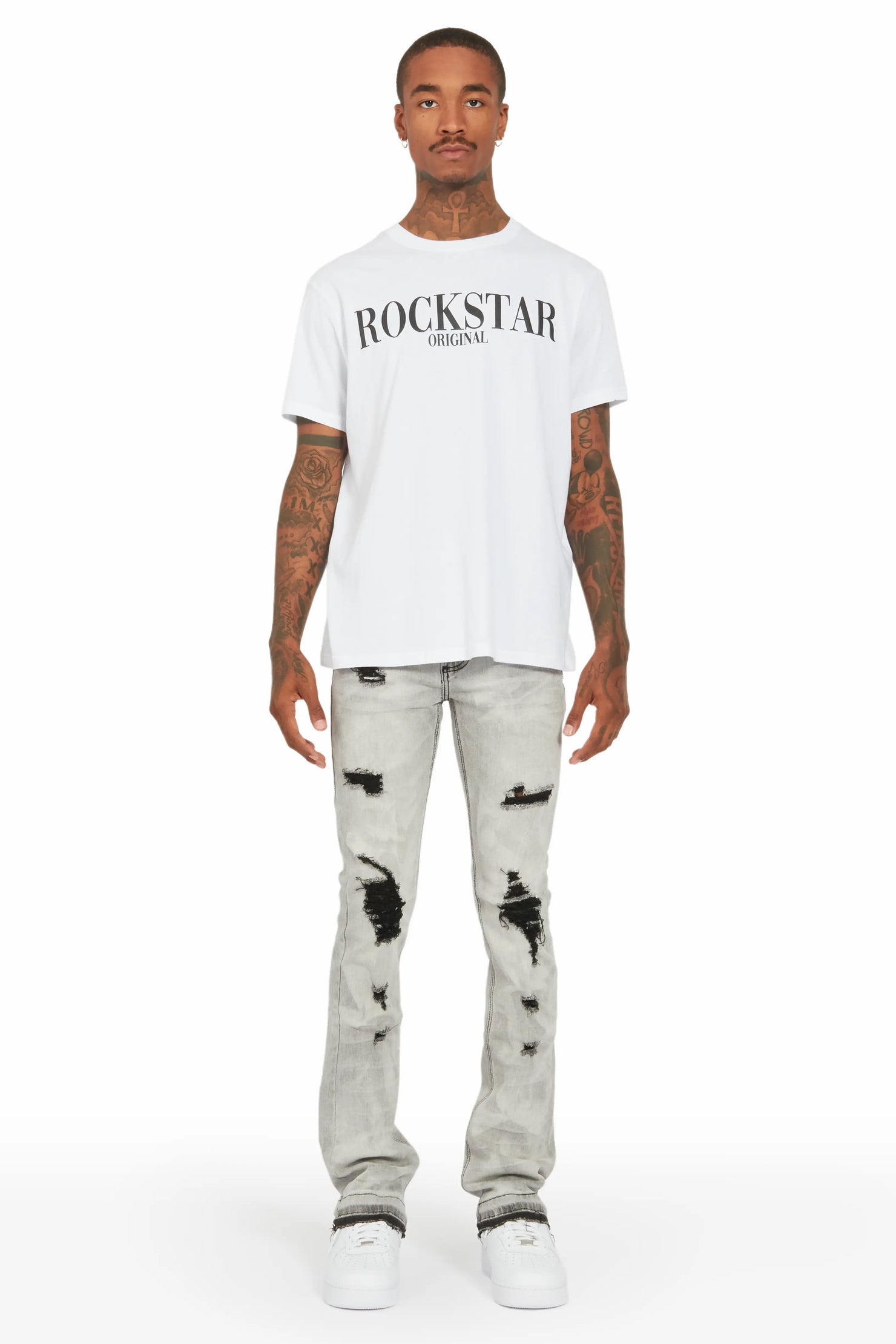 Florence Light Grey Stacked Flare Jean