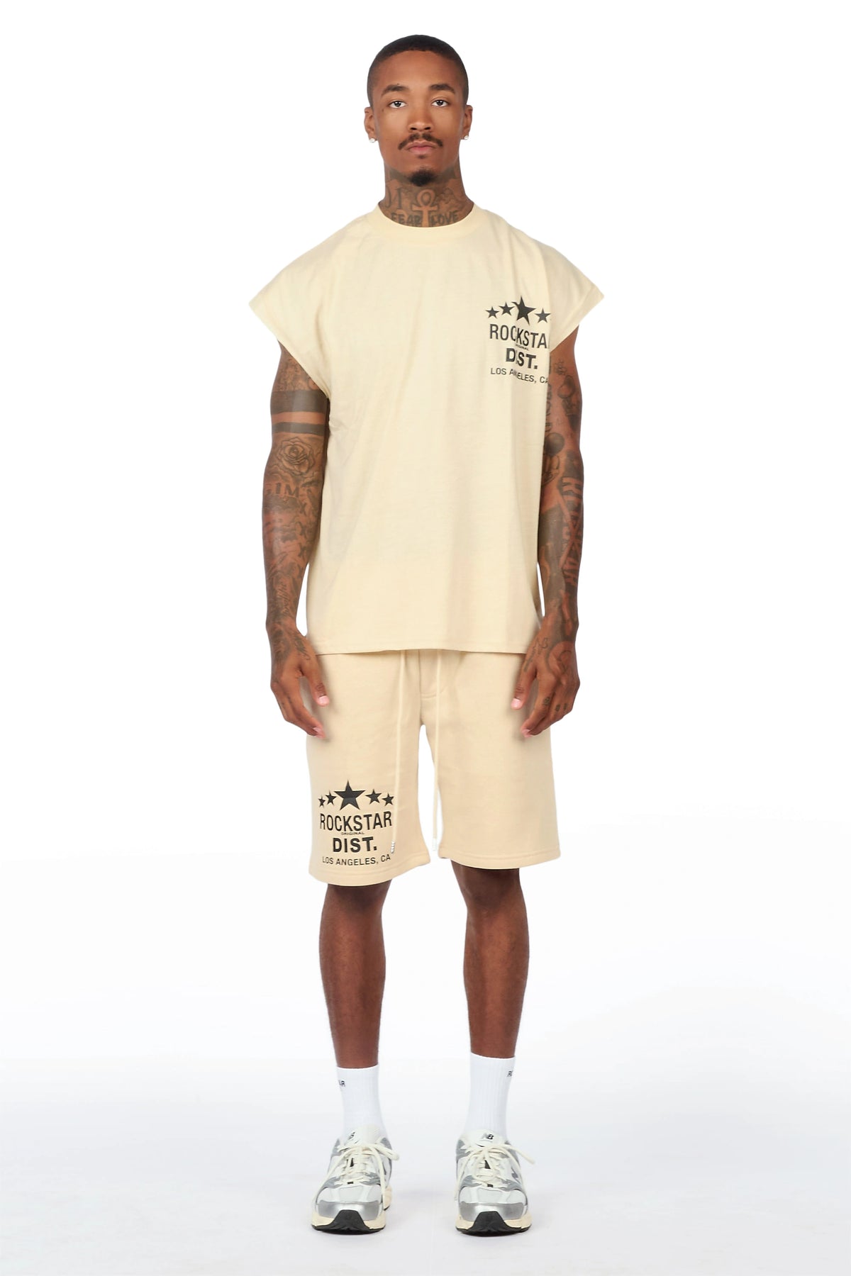 Starlake Beige Graphic Cut Sleeve T-Shirt/Short Set