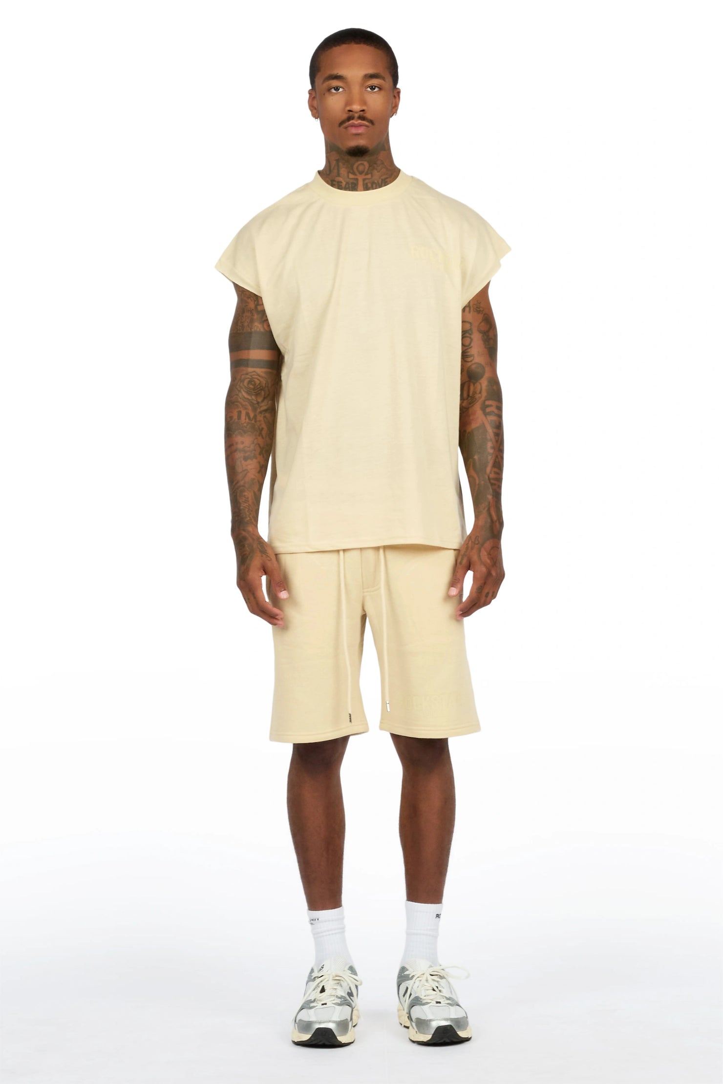 Sana Beige/Beige Cut Sleeve T-Shirt Short Set