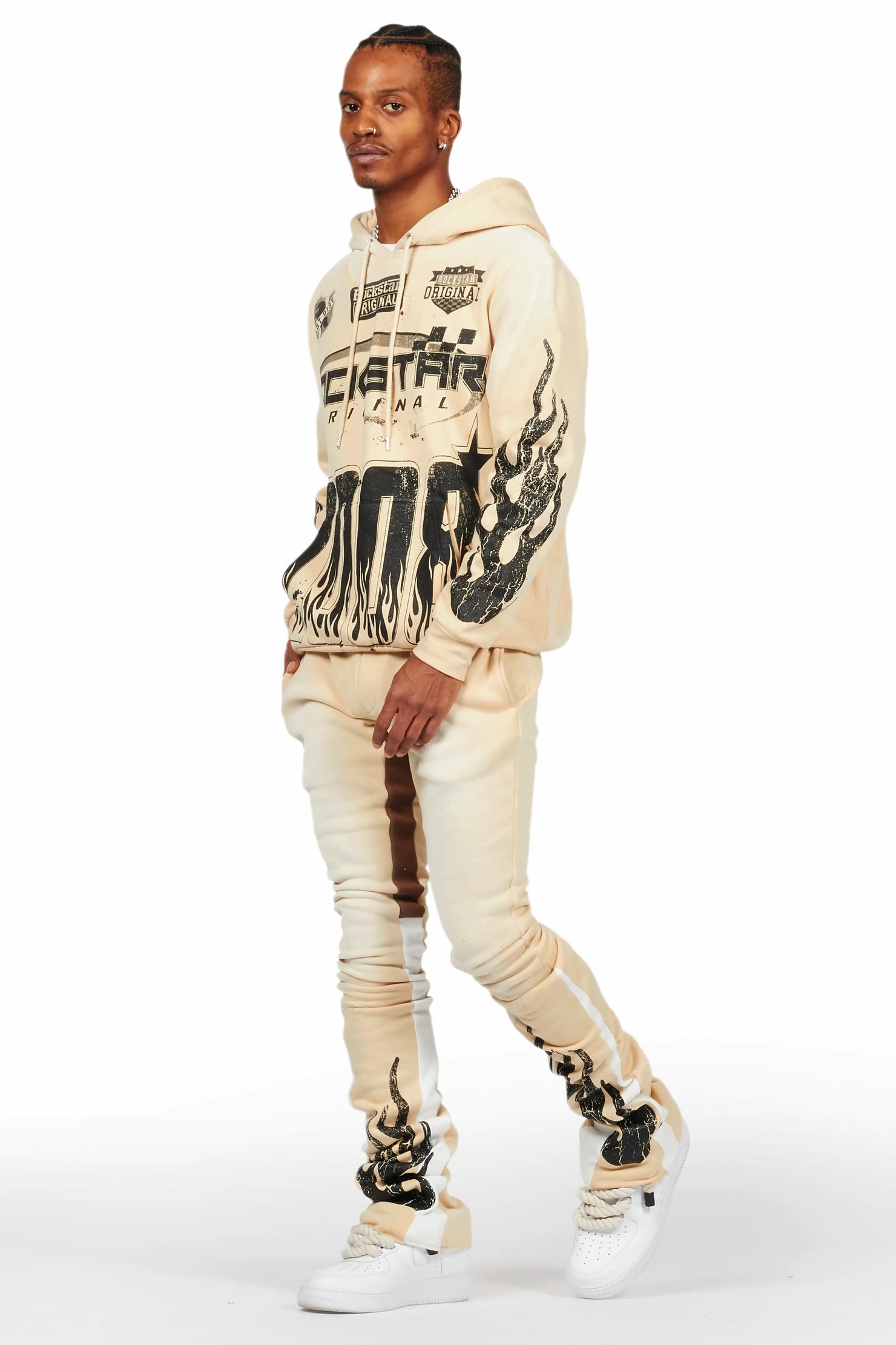 Boaz Beige Super Stacked Hoodie Track Set