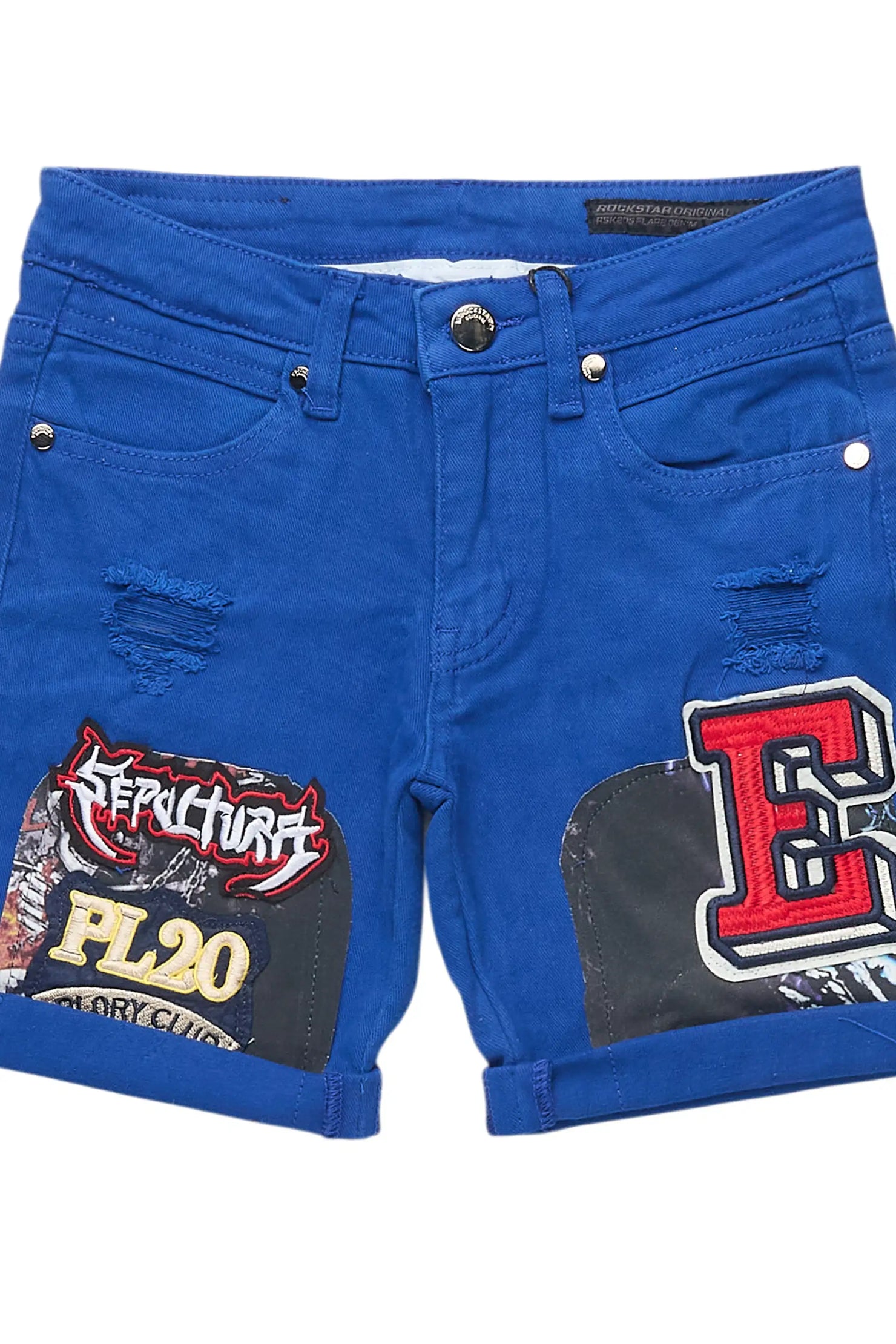 Boys Espen Royal Blue Patchwork Denim Short