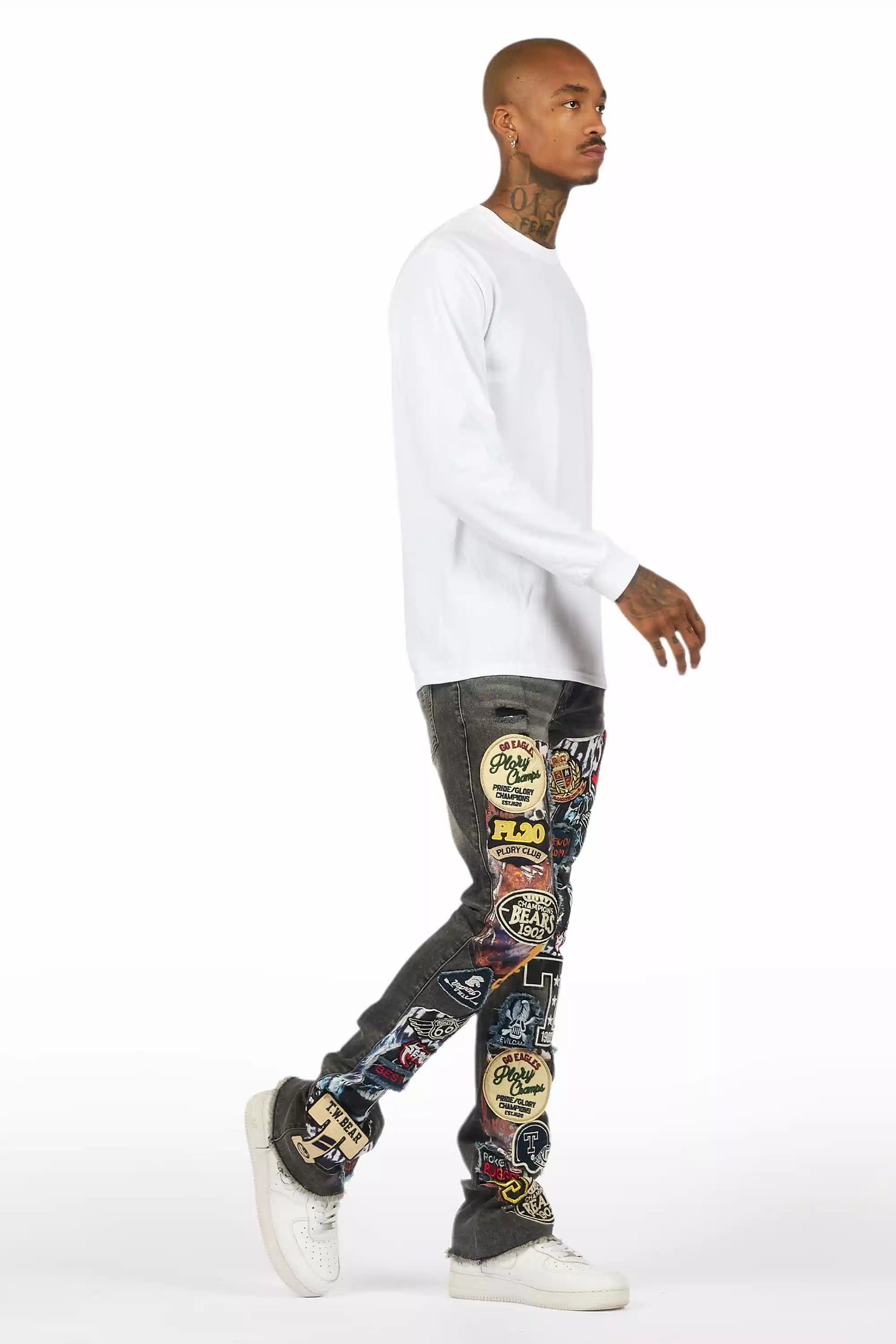 Espan Dark Grey Stacked Flare Jean