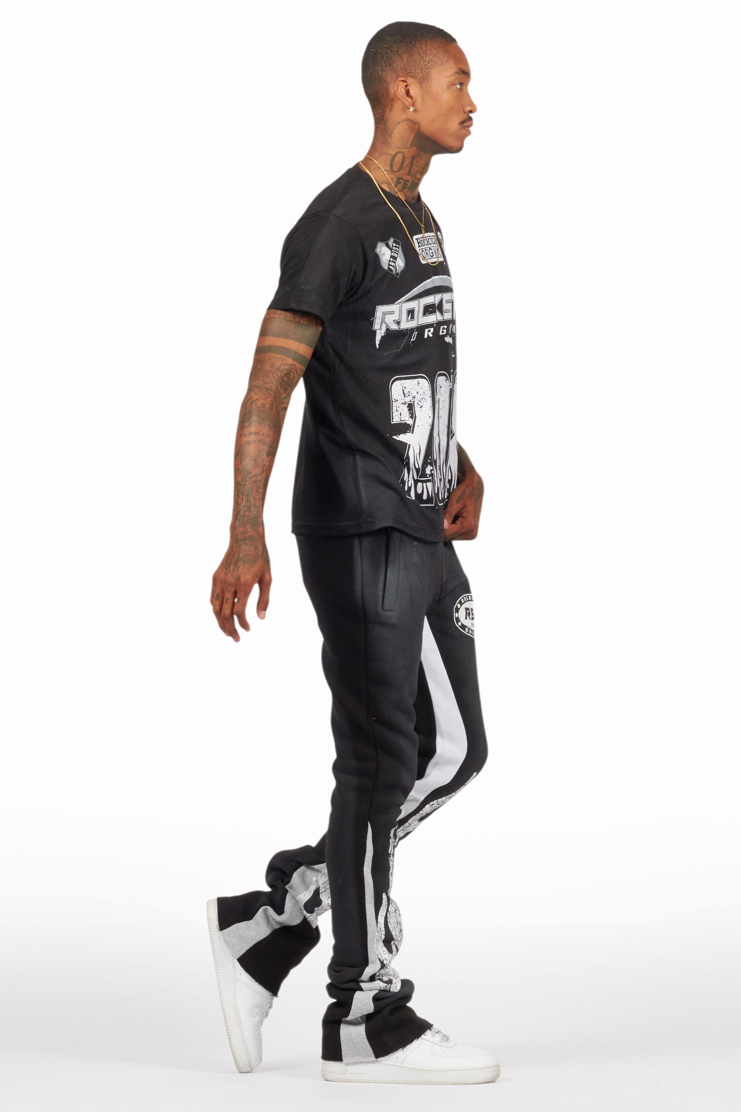 Amos Black T-Shirt/Stacked Flare Track Set