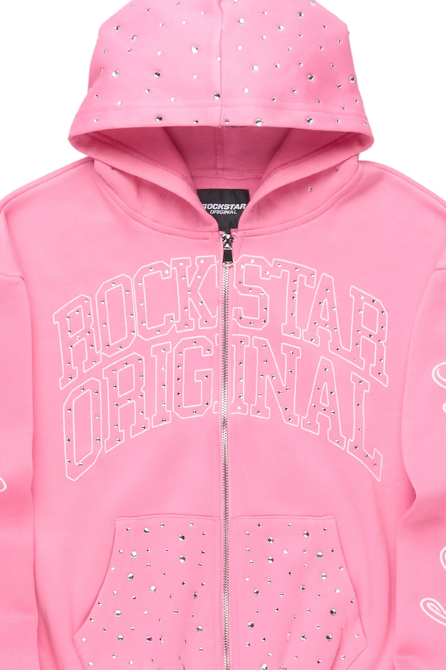 Girls Alvina Pink Rhinestone Zip Up Hoodie