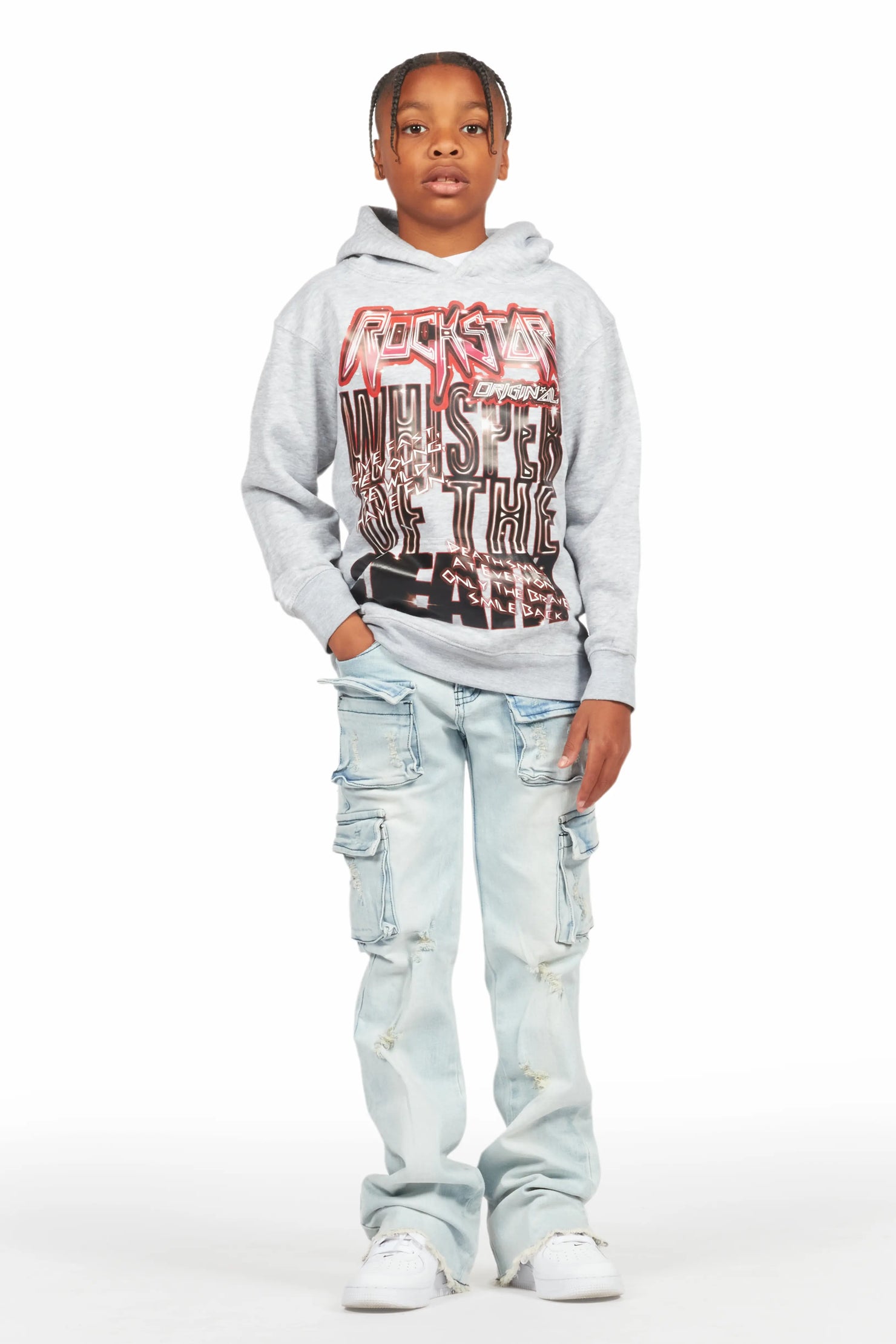 Boys Lachlan Grey/Blue Hoodie/Stacked Flare Jean Set