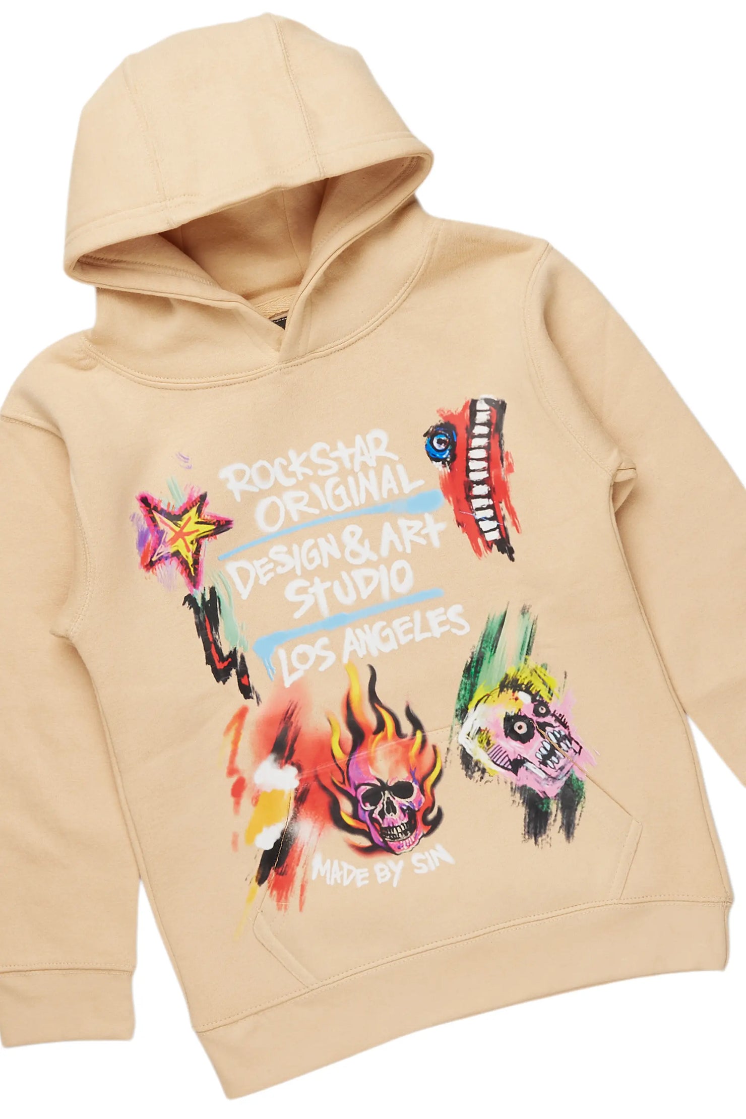 Boys Soweto Beige/Blue Hoodie/Stack Flare Jean Set