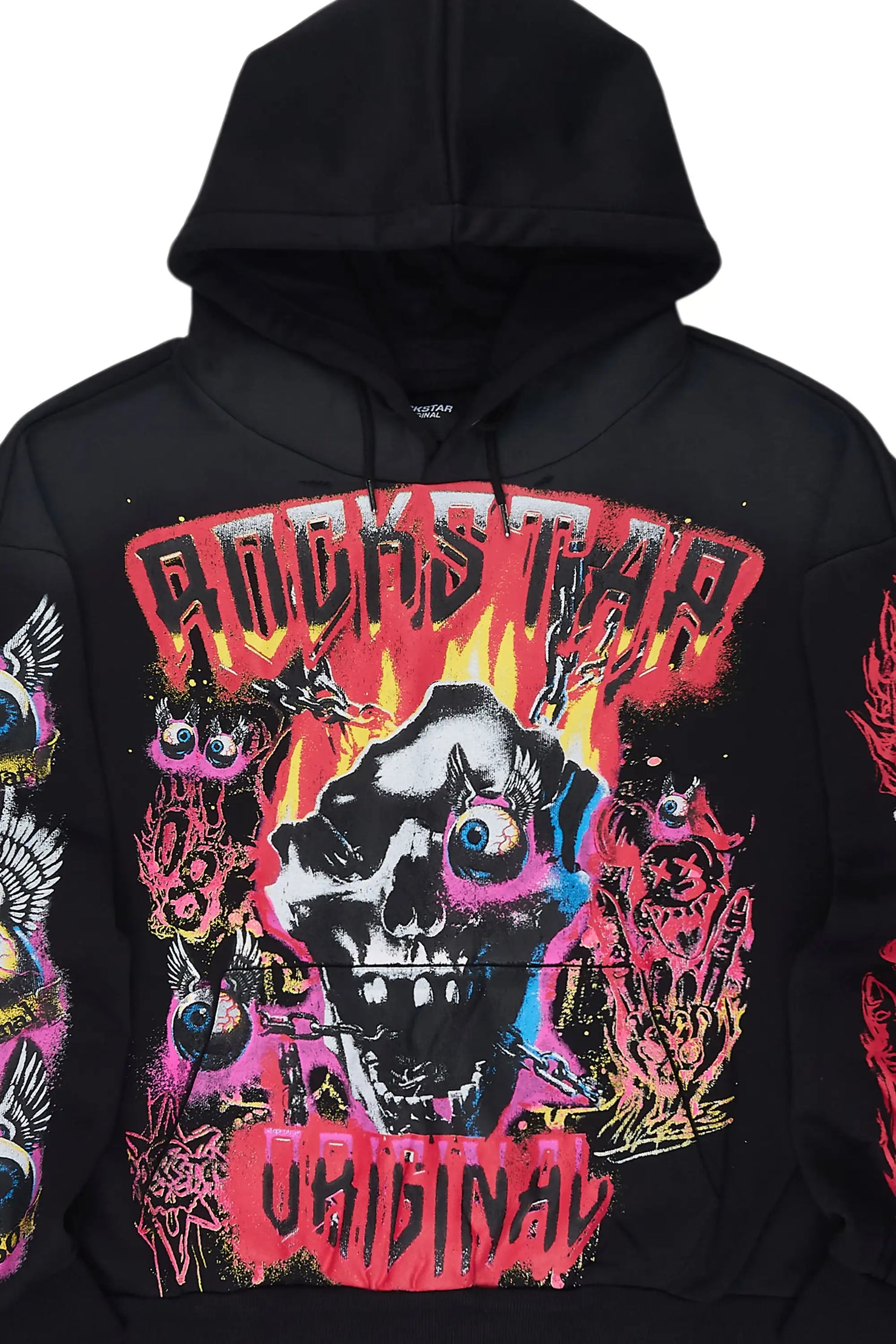 Styxx Black Distressed Graphic Relaxed Hoodie