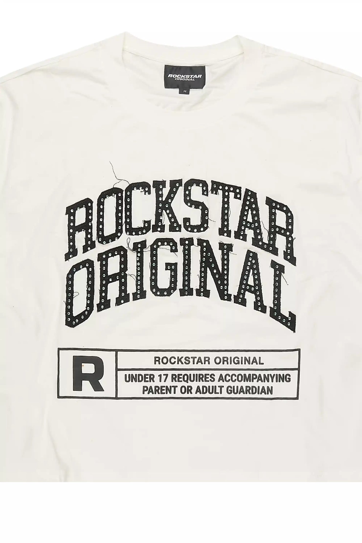 Tracy White Rhinestone Boxy Crop T-Shirt