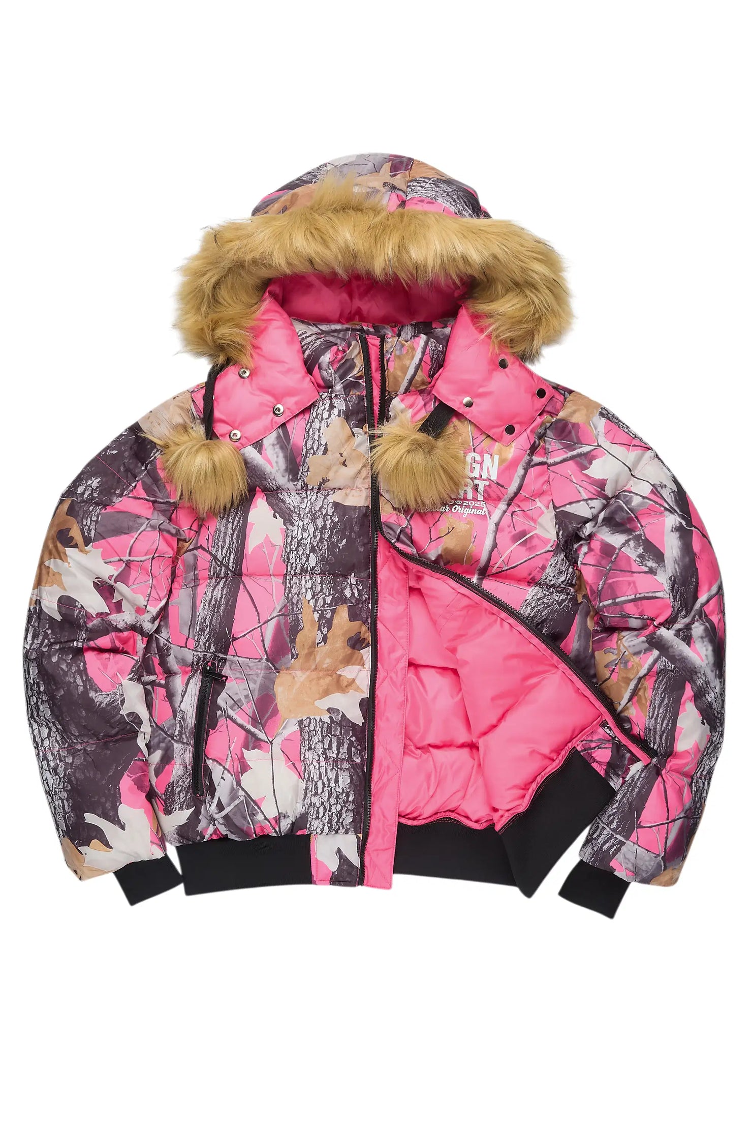 Benita Pink Tree Camo Puffer Jacket