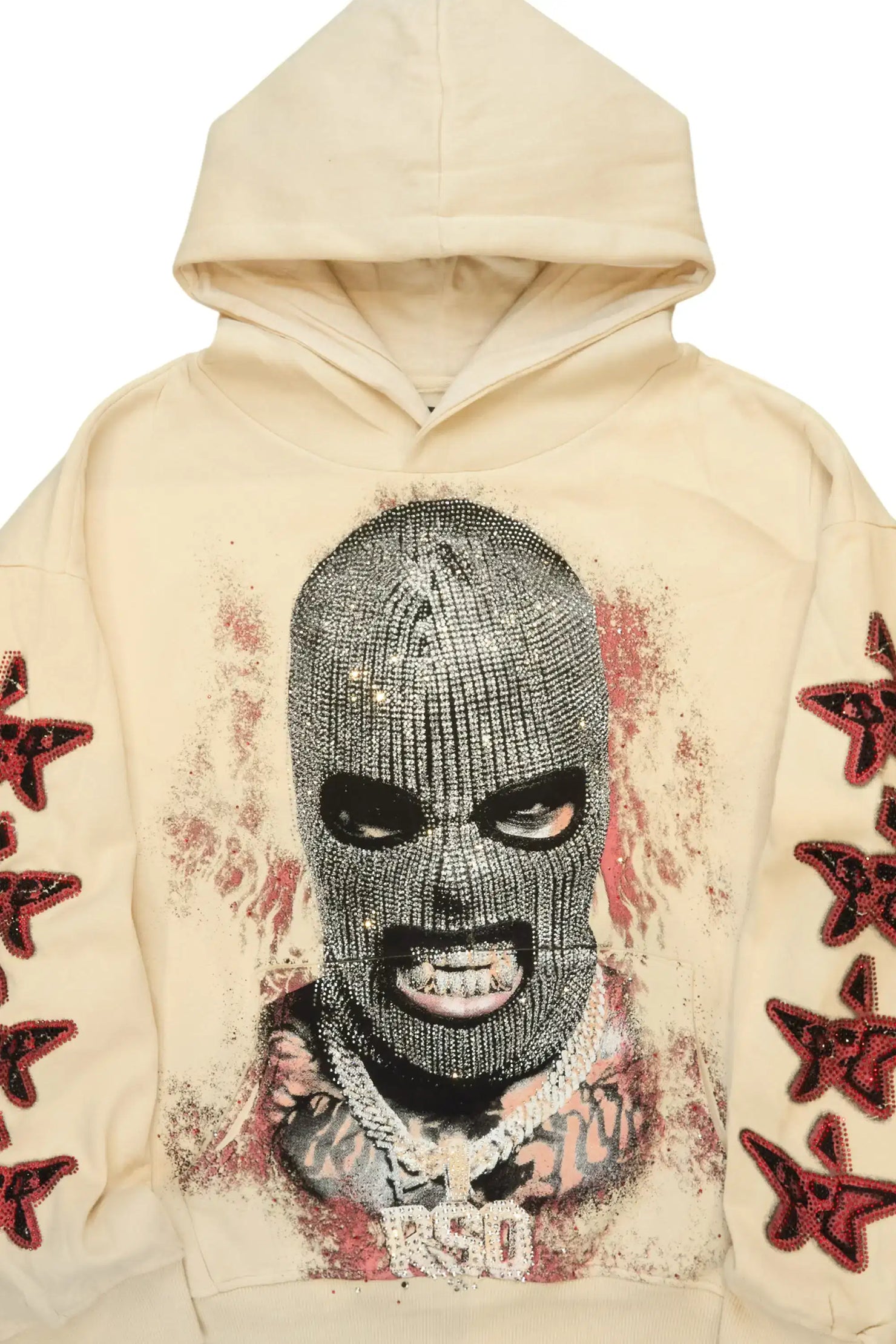 Tyvion Beige Rhinestone Oversized Hoodie