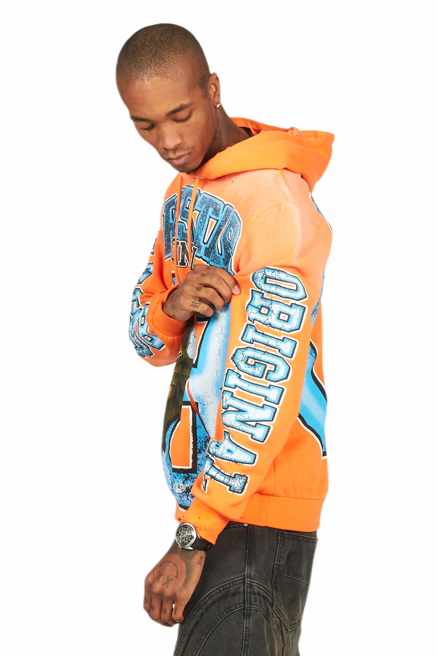 Fields Orange Distressed Graphic Hoodie