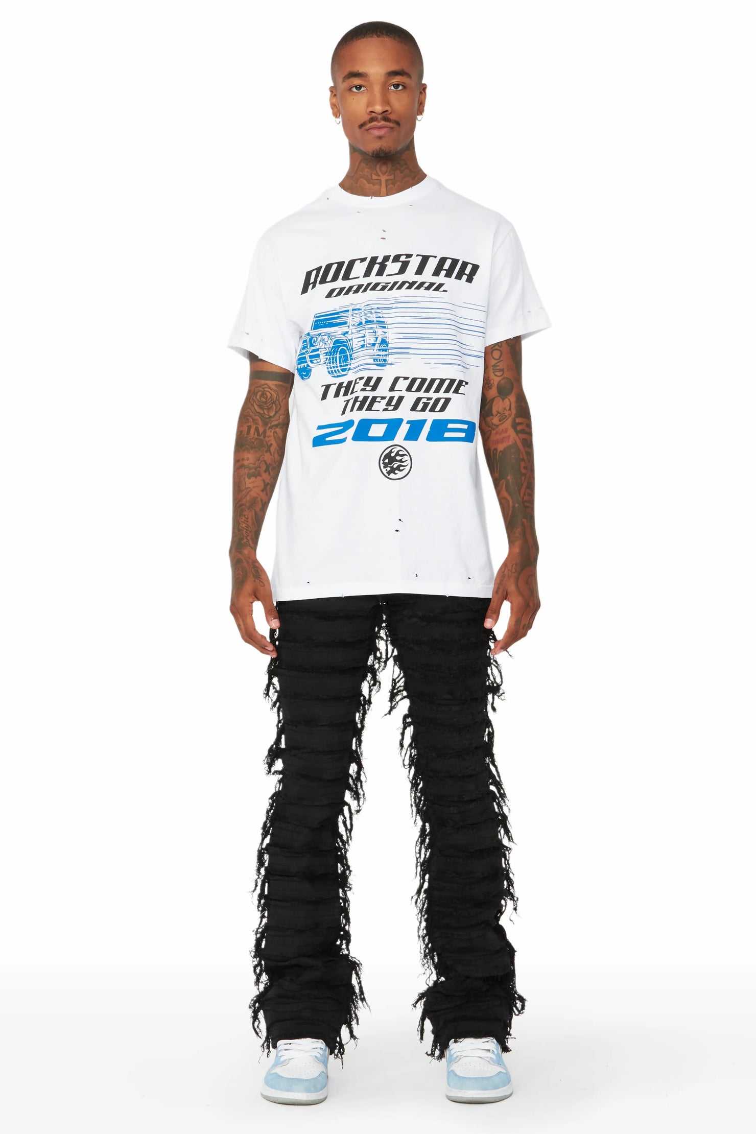 Cassius Black Stacked Flare Jean