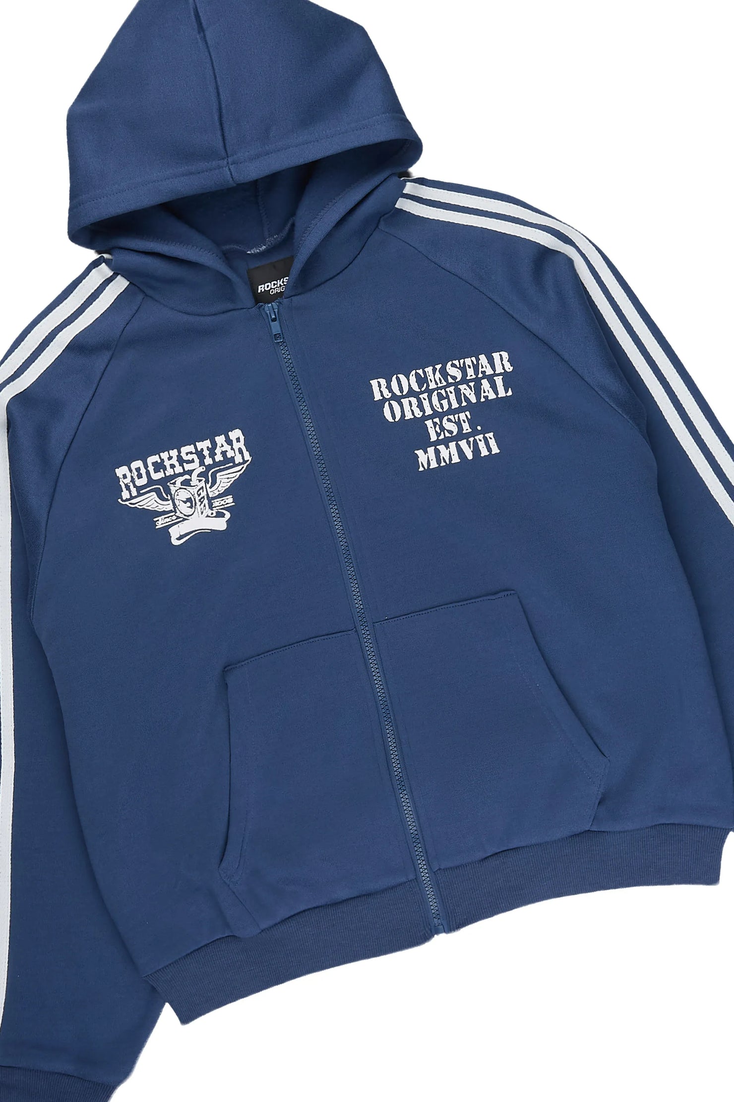 Boys Manier Navy/Cream Zip Up Hoodie Relaxed Pant Track Set