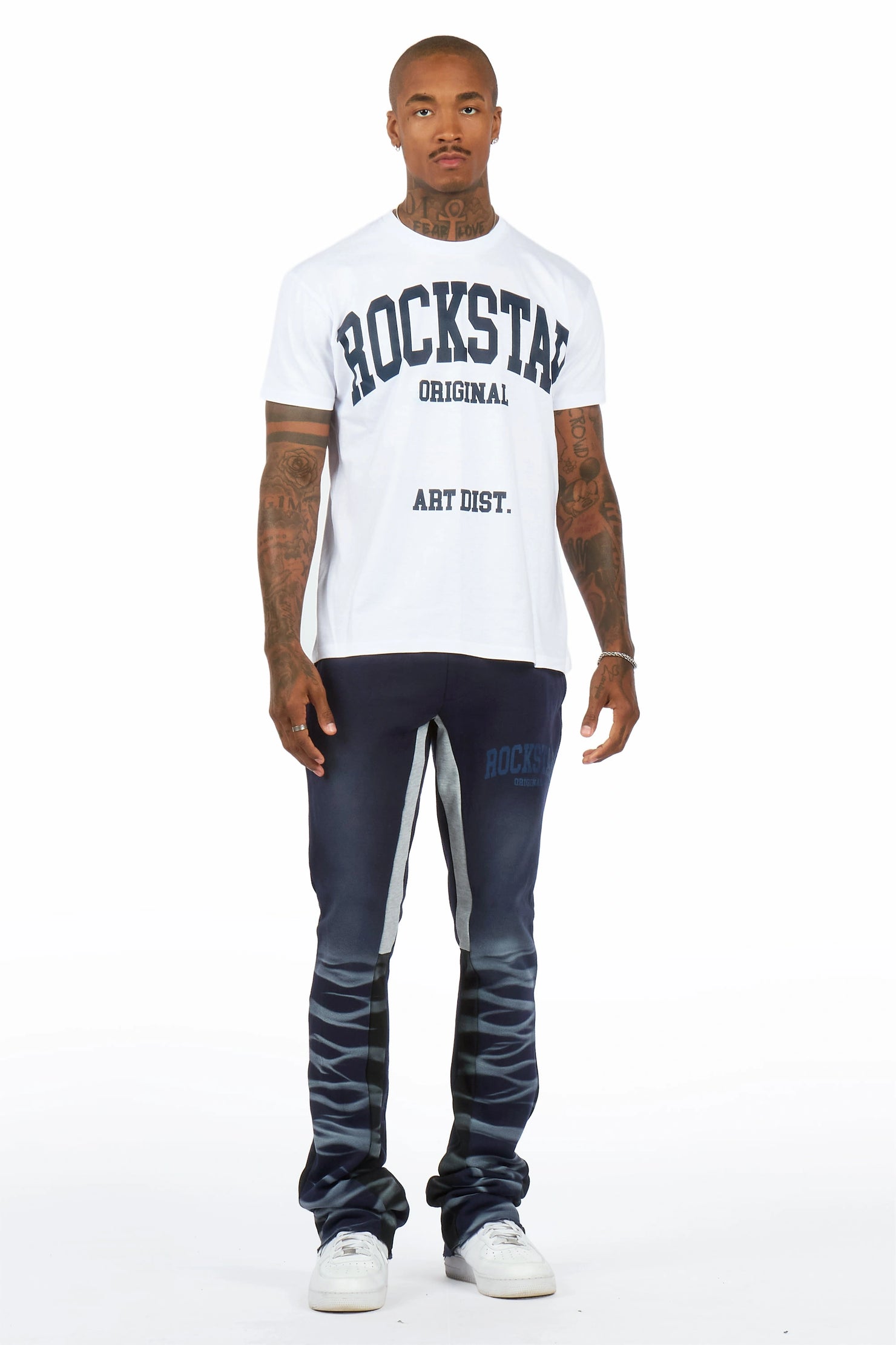 Nelly 2.0 White/Navy T-Shirt/Relaxed Track Set