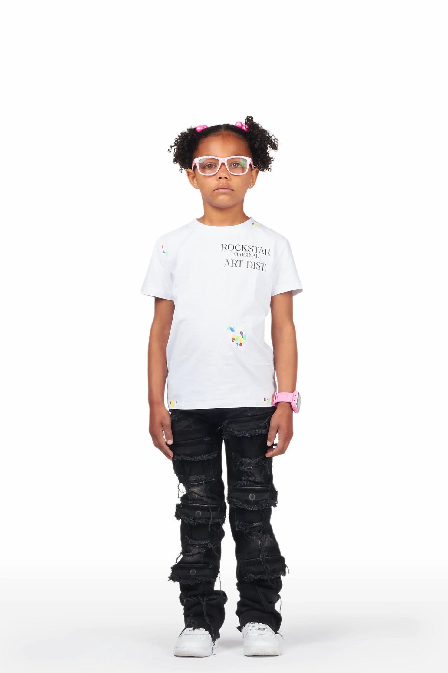 Girls Aalia Black Super Stacked Flare Jean