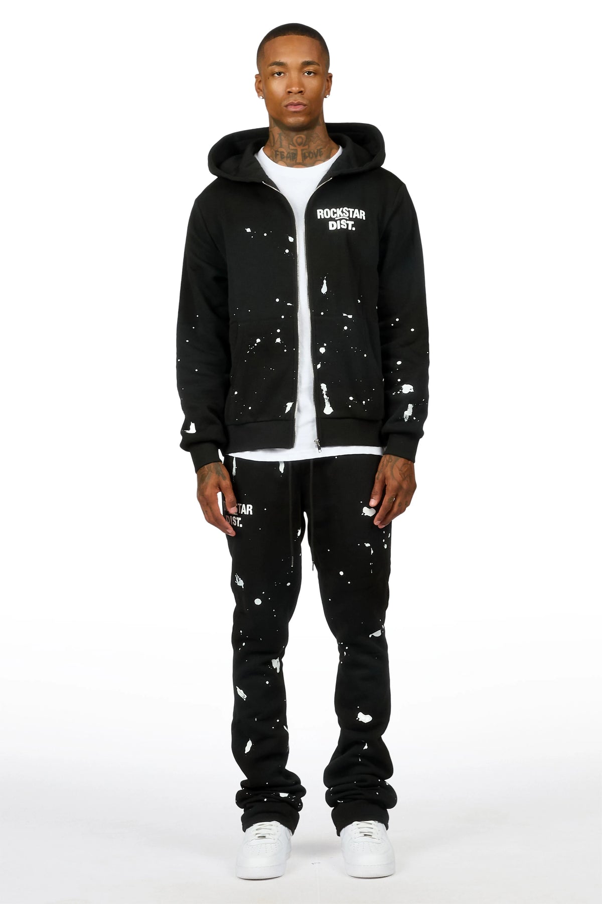 Zip Up Black Raffer Hoodie/Stacked Track Set